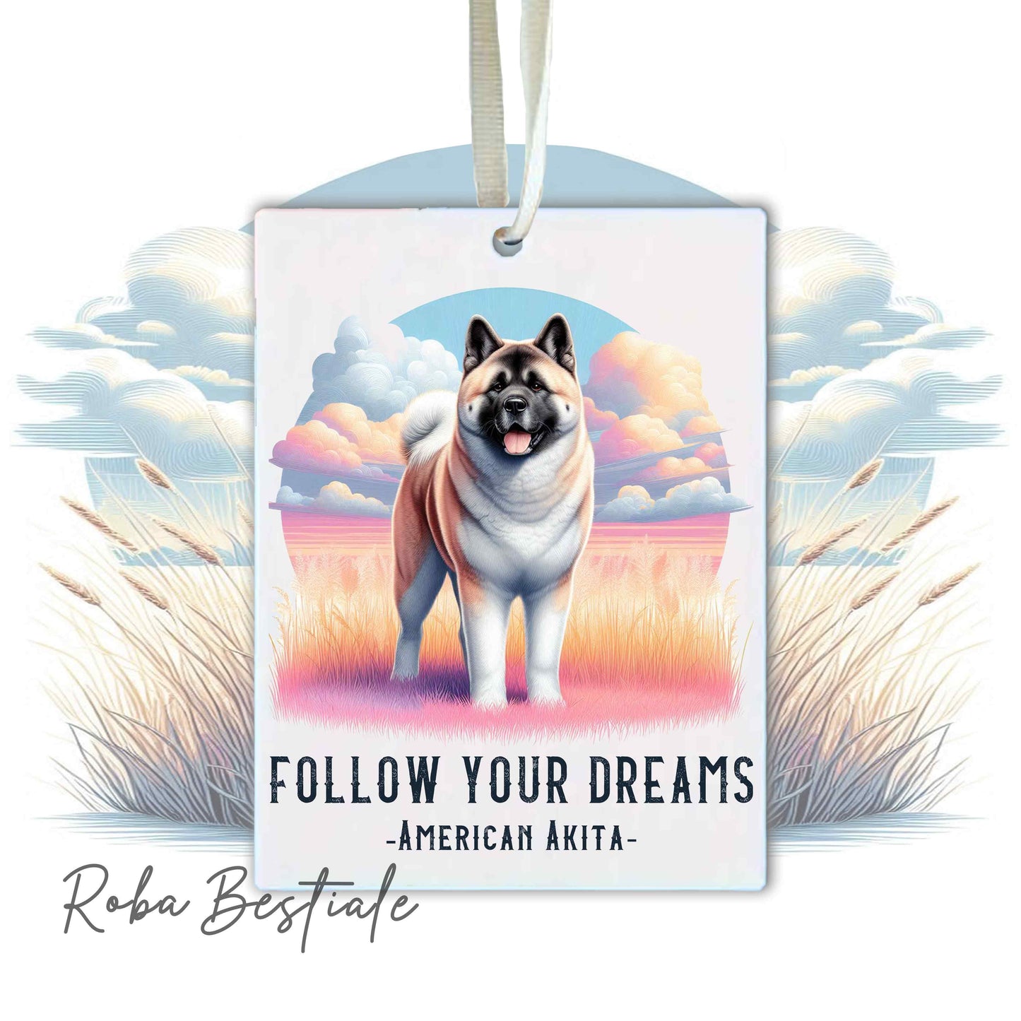 Deodorante Auto QUOTES "DREAM" - AKITA AMERICANO Bianco Fulvo - In Feltro, con cordino - 7,5 x 10 cm