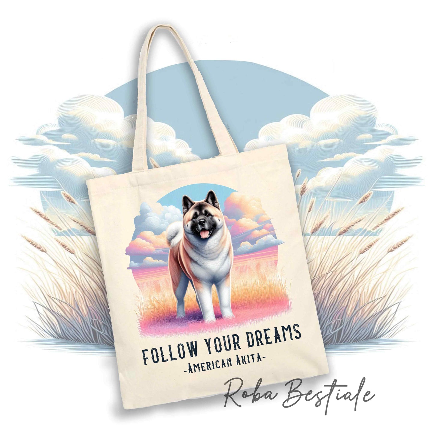 Shopper QUOTES "DREAM" - AKITA AMERICANO Bianco Fulvo - Diversi colori disponibili, 100% Cotone