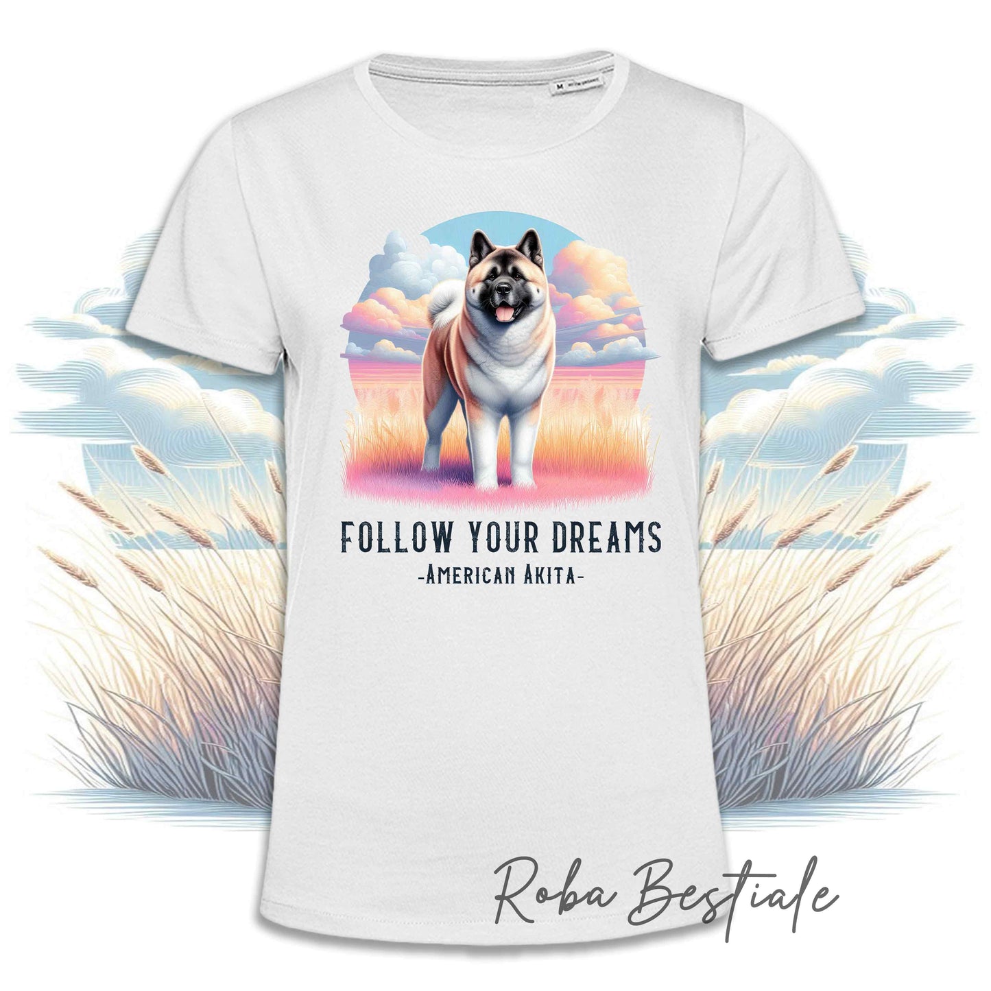 T-Shirt QUOTES "DREAM" - AKITA AMERICANO Bianco Fulvo - Bianca, Uomo o Donna - dalla XS alla 5XL
