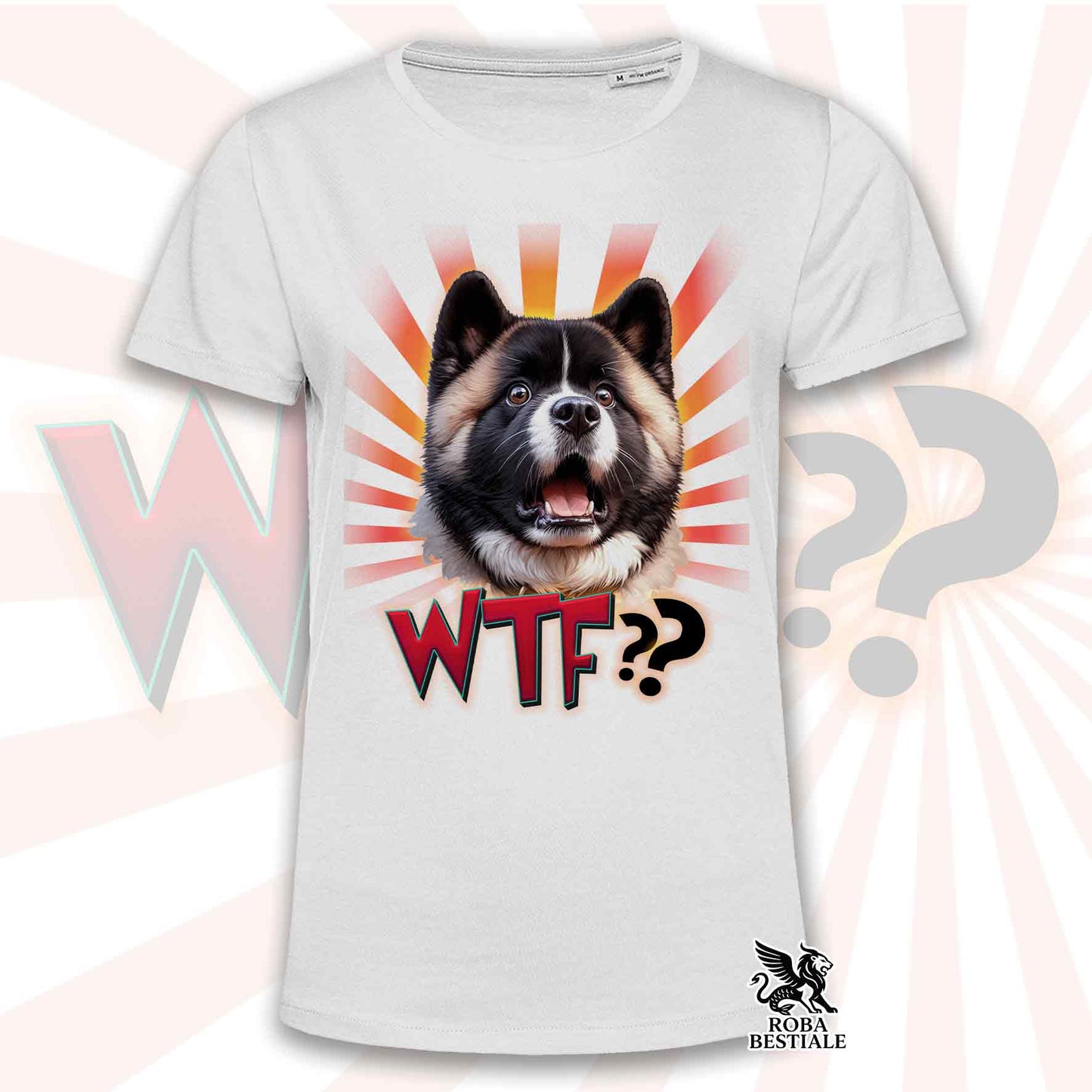 T-Shirt WTF?? - AKITA AMÉRICAIN Fauve Blanc - Blanche ou Beige, Homme ou Femme - du XS au 5XL