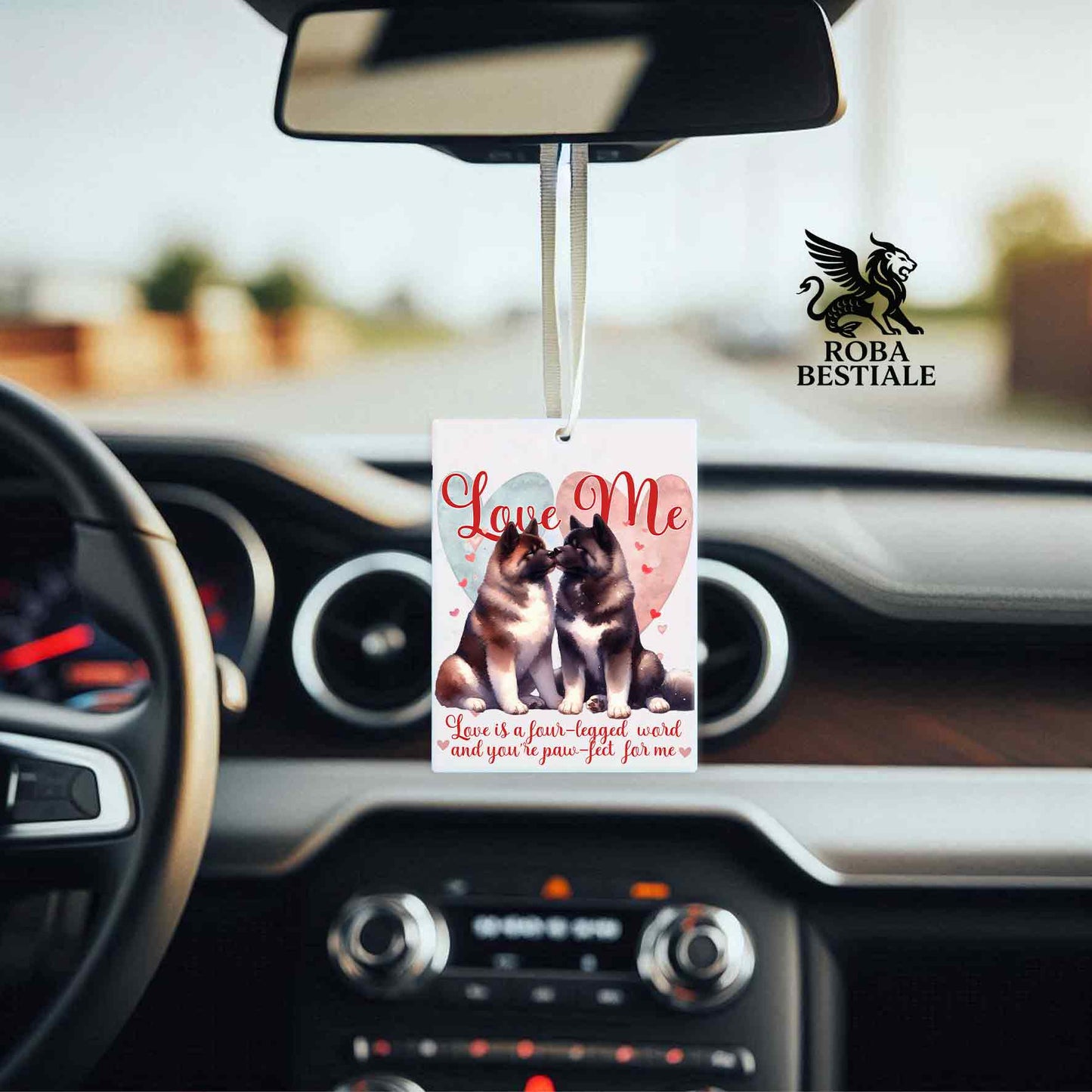 Deodorante Auto LOVE ME - AKITA AMERICANO Bianco e Marrone - In Feltro, con cordino - 7,5 x 10 cm