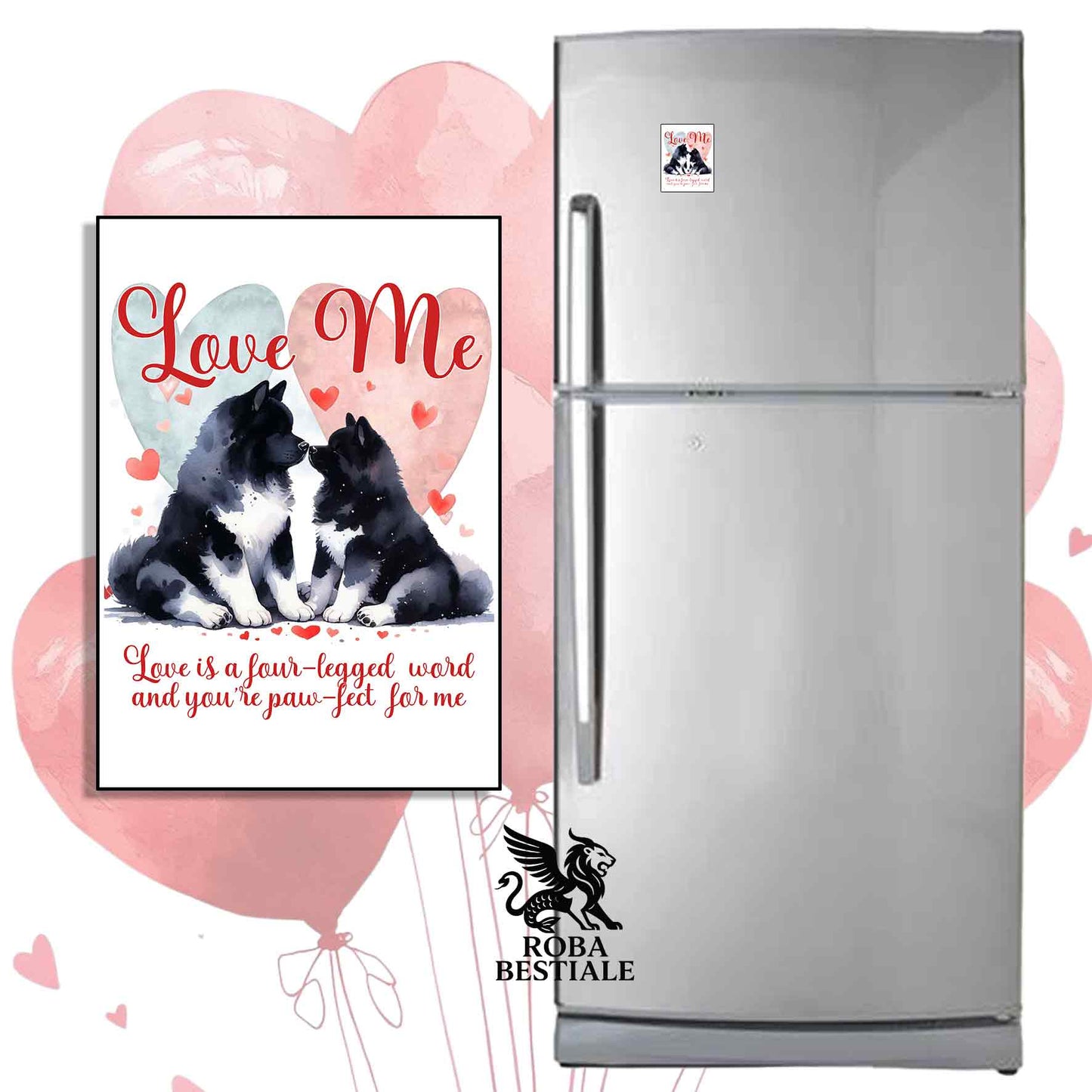 Calamita LOVE ME - AKITA AMERICANO Bianco e Nero - in MDF - 7x5 cm