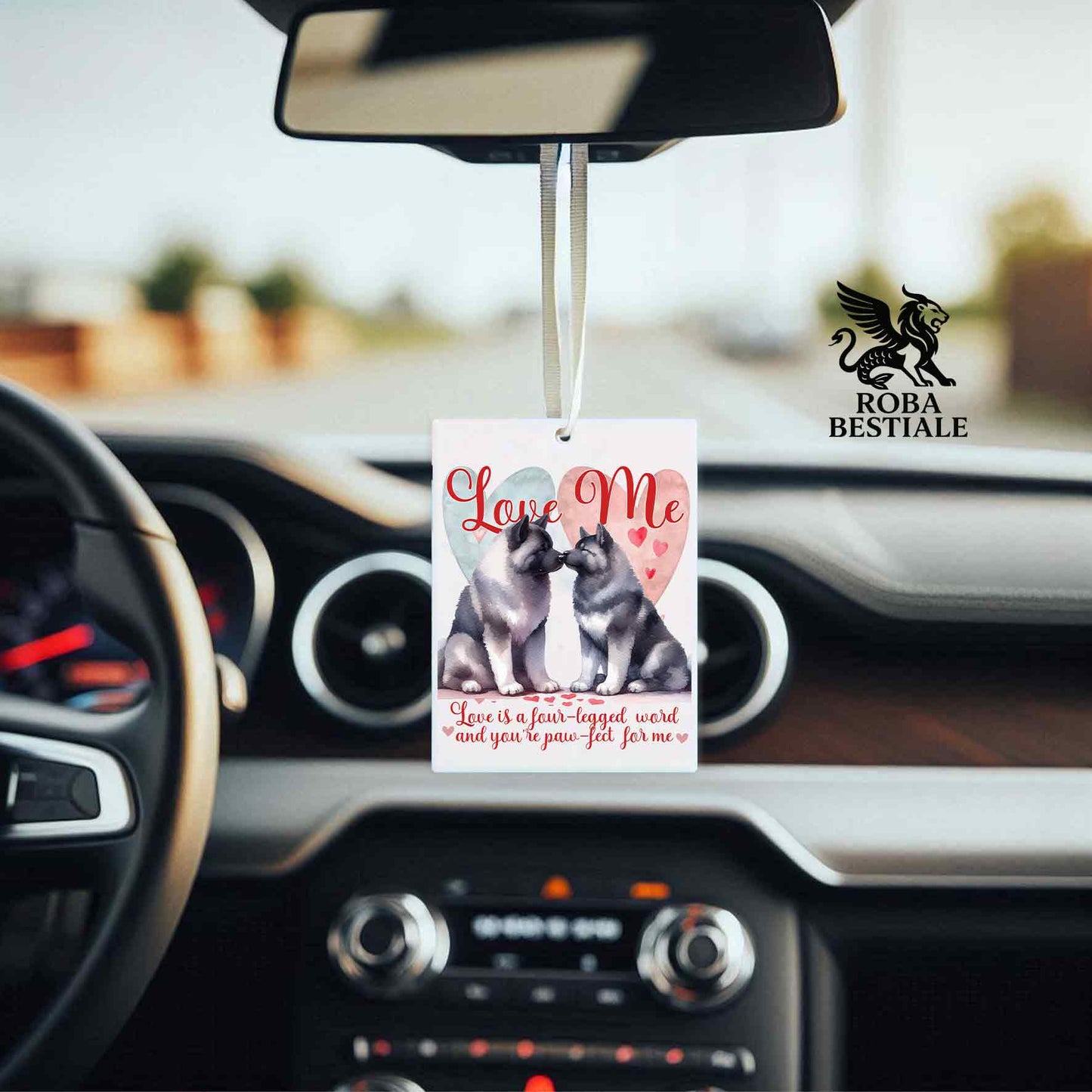 Deodorante Auto LOVE ME - AKITA AMERICANO Grigio - In Feltro, con cordino - 7,5 x 10 cm