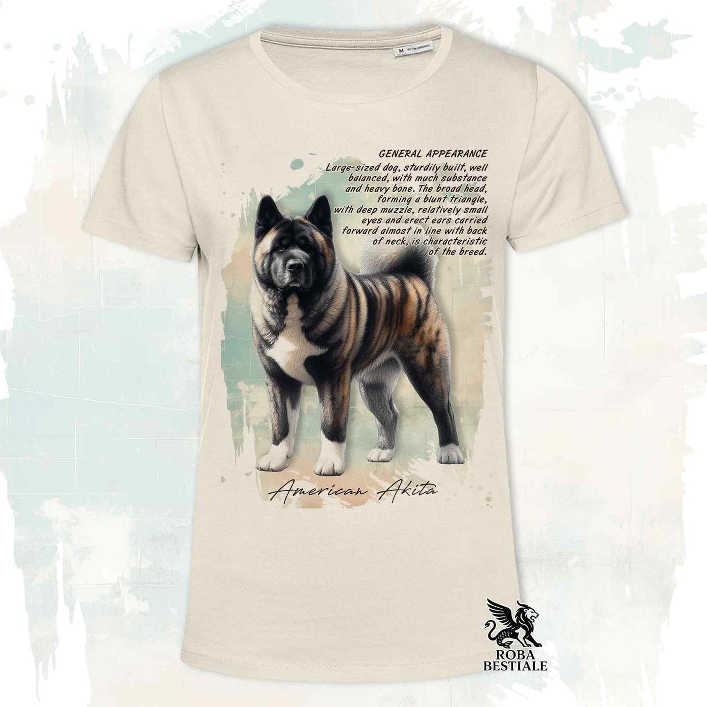 T-Shirt APPEARANCE - AKITA AMERICANO Tigrato - Bianca o Beige, da Uomo o da Donna - dalla XS alla 5XL