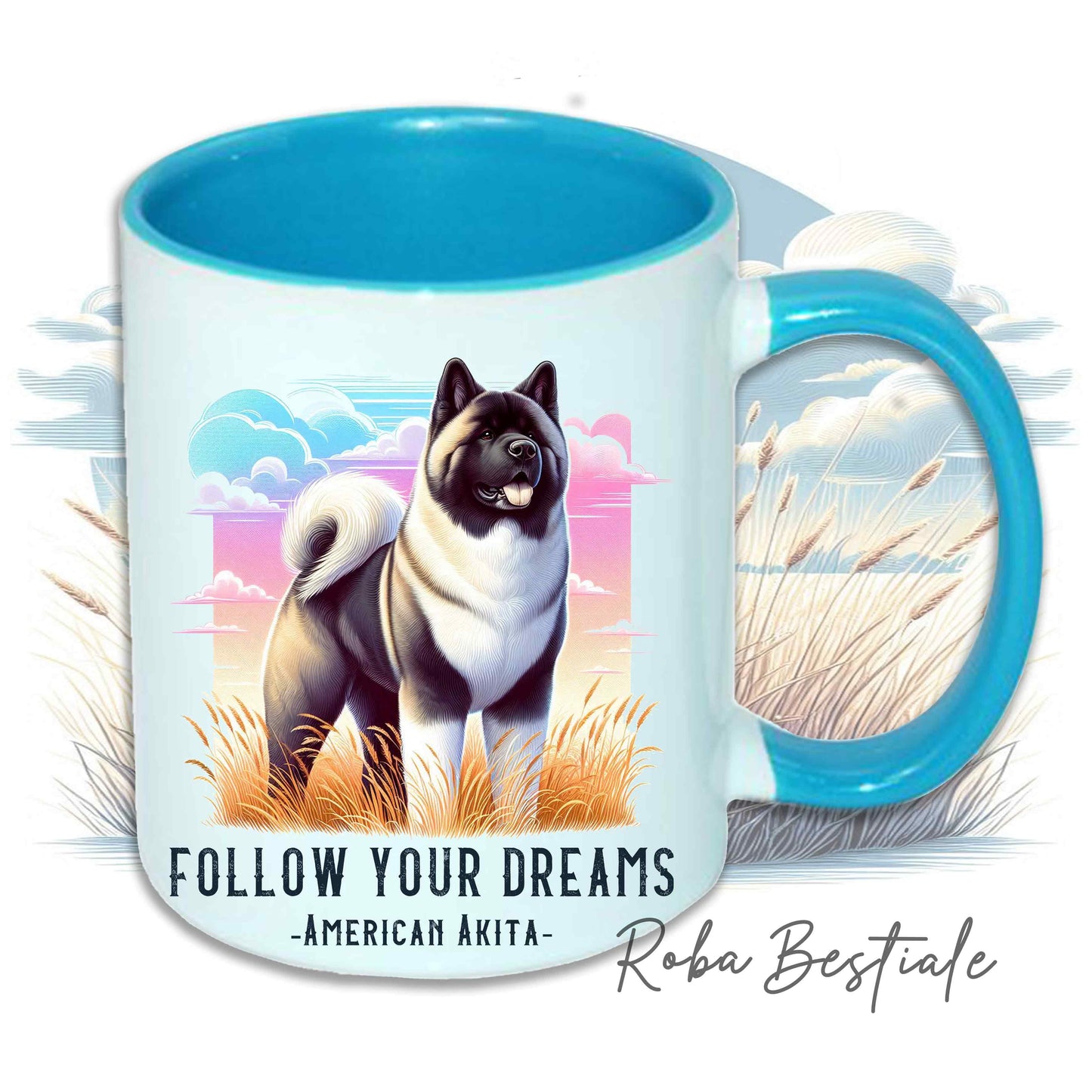 Tazza QUOTES "DREAM" - AKITA AMERICANO Zibellino - In Ceramica, con manico e interno in diversi colori - 330 ml
