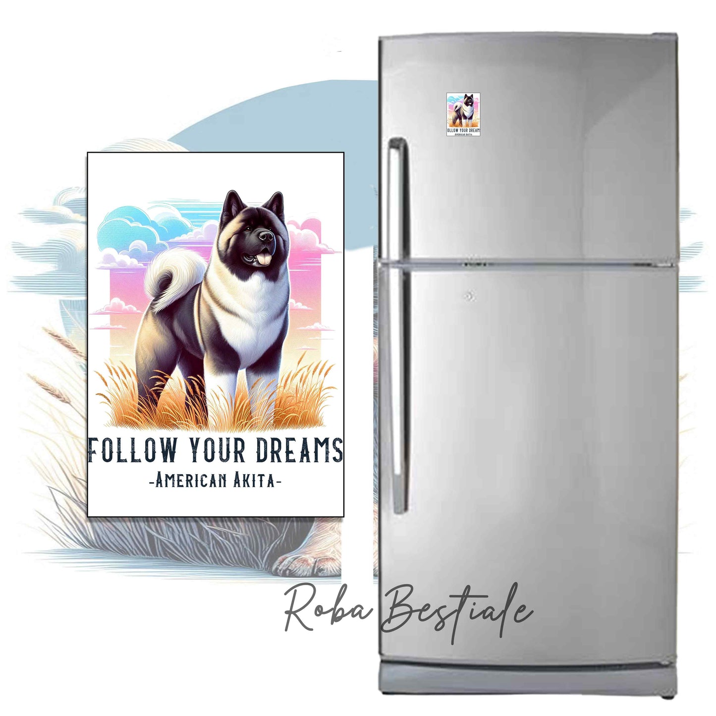 Calamita QUOTES "DREAM" - AKITA AMERICANO Zibellino - in MDF, 7x5 cm