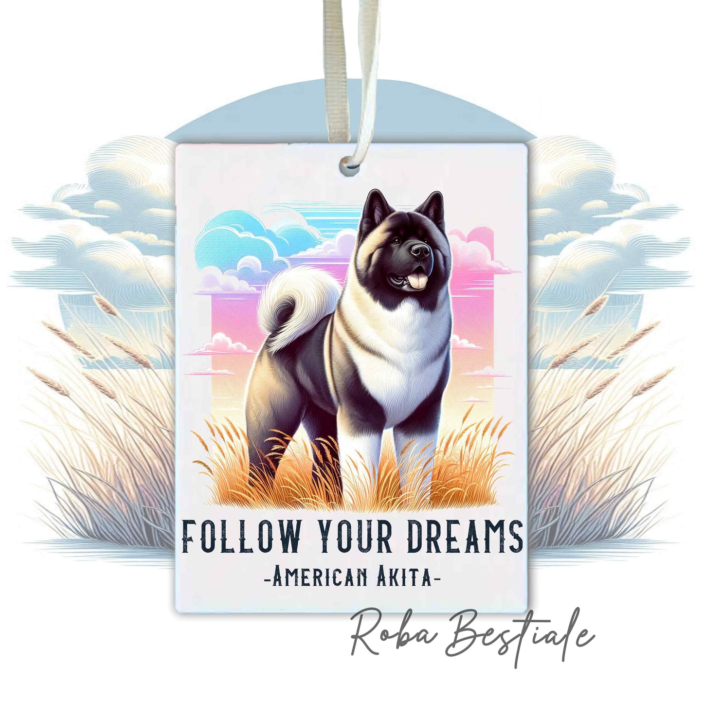 Deodorante Auto QUOTES "DREAM" - AKITA AMERICANO Zibellino - In Feltro, con cordino - 7,5 x 10 cm