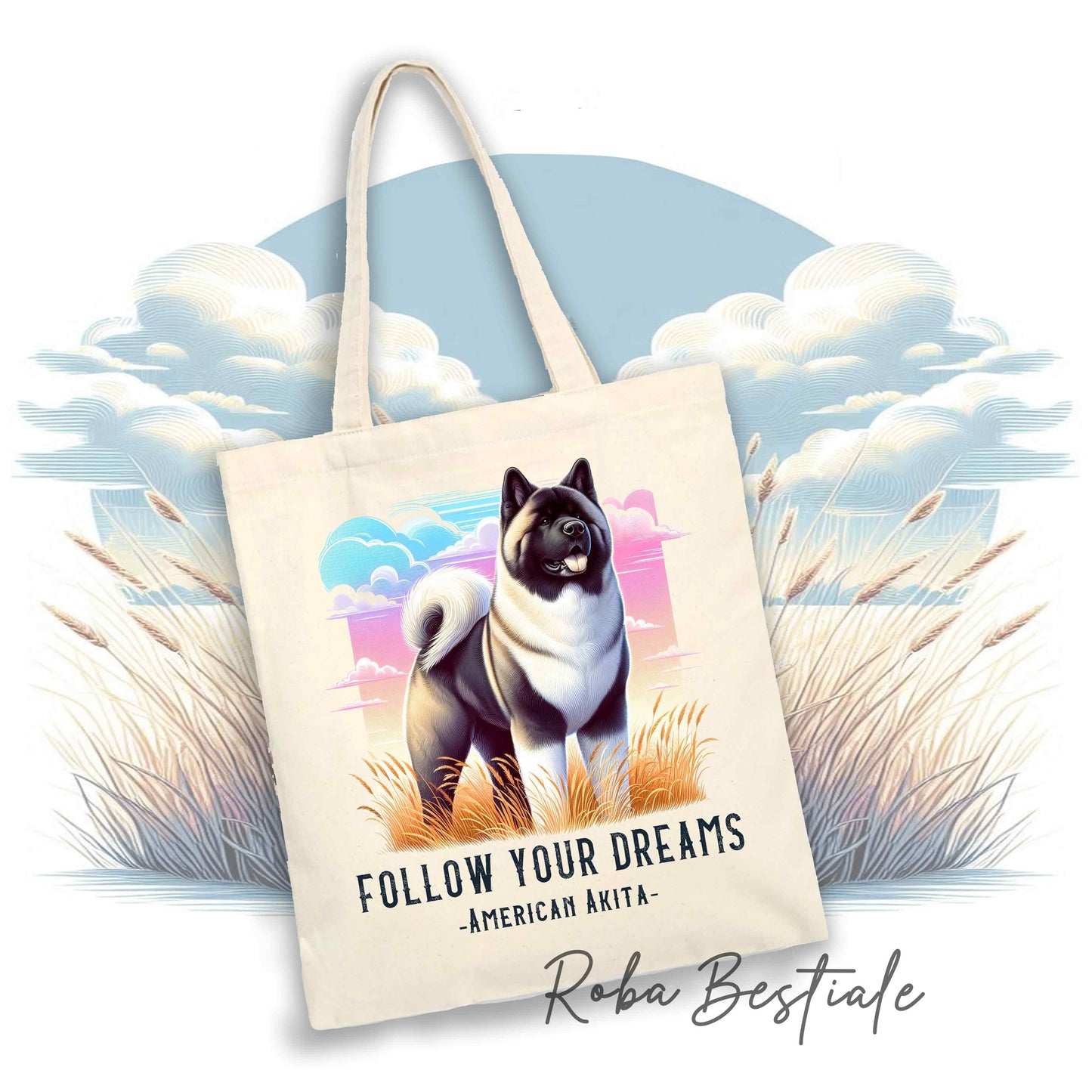 Shopper QUOTES "DREAM" - AKITA AMERICANO Zibellino - Diversi colori disponibili, 100% Cotone