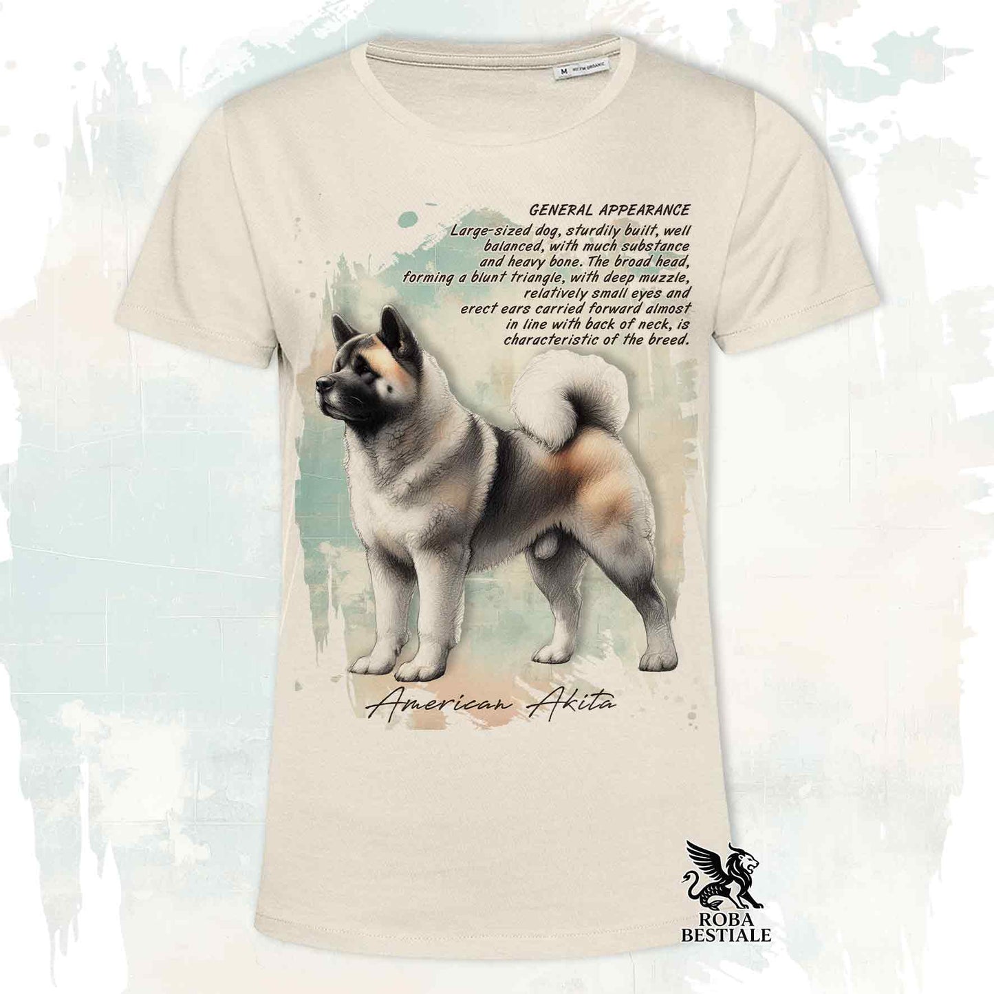 T-Shirt APPEARANCE - AKITA AMERICANO Zibellino - Bianca o Beige, da Uomo o da Donna - dalla XS alla 5XL