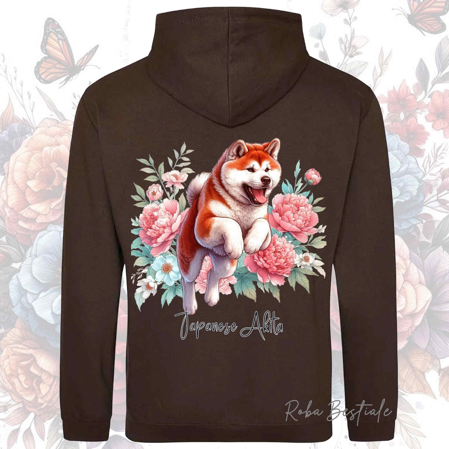 Felpa PEONY - AKITA INU Rosso - Con Cappuccio e Tasconi, Unisex, in tanti colori - dalla XS alla 5XL
