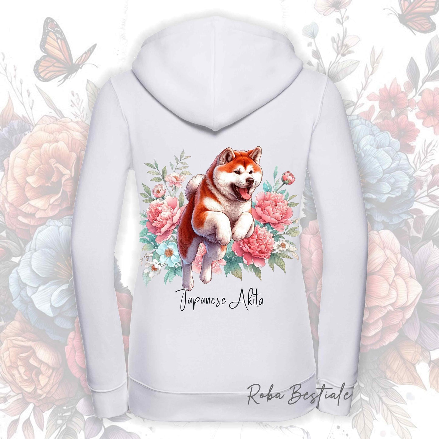 Felpa PEONY - AKITA INU Rosso - Con Cappuccio e Full Zip, Uomo o Donna, in tanti colori - dalla XS alla 5XL