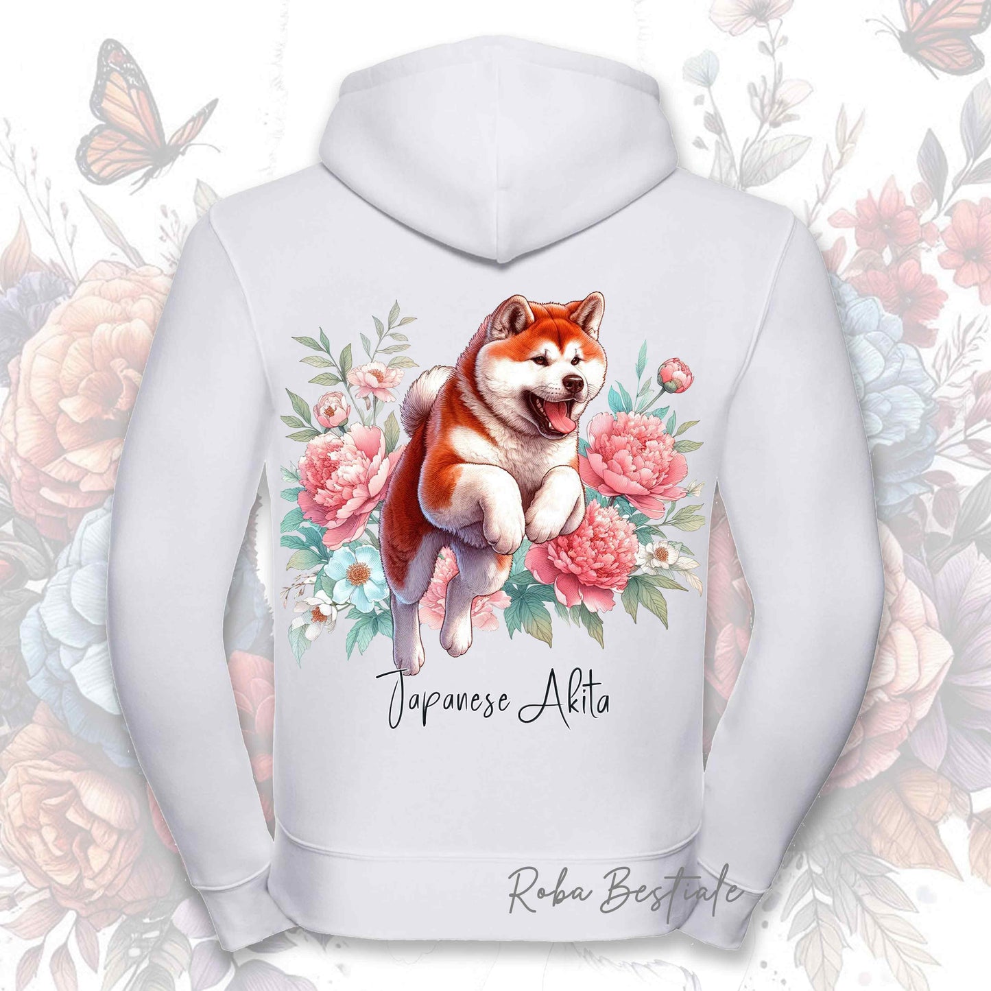 Felpa PEONY - AKITA INU Rosso - Con Cappuccio e Full Zip, Uomo o Donna, in tanti colori - dalla XS alla 5XL