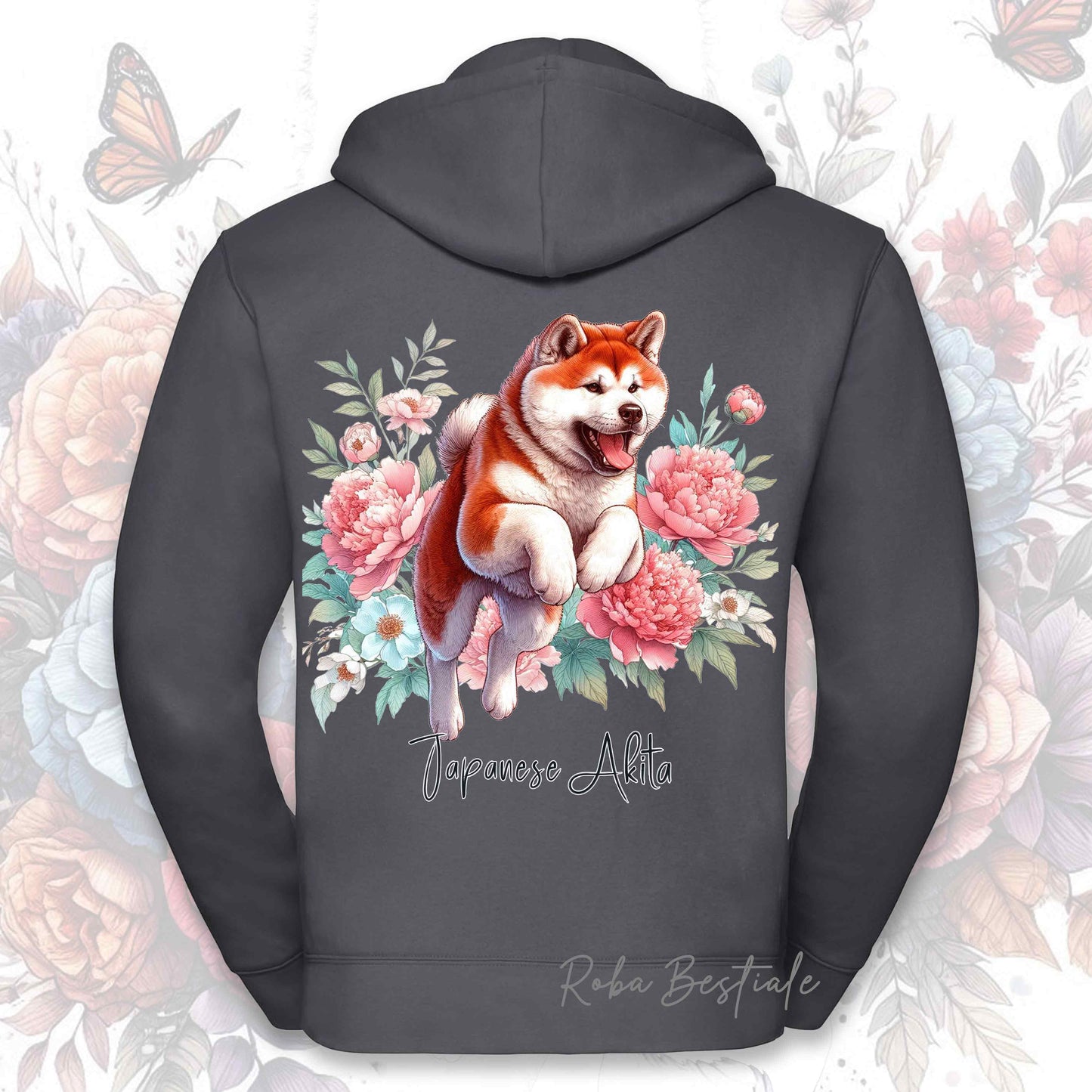Felpa PEONY - AKITA INU Rosso - Con Cappuccio e Full Zip, Uomo o Donna, in tanti colori - dalla XS alla 5XL