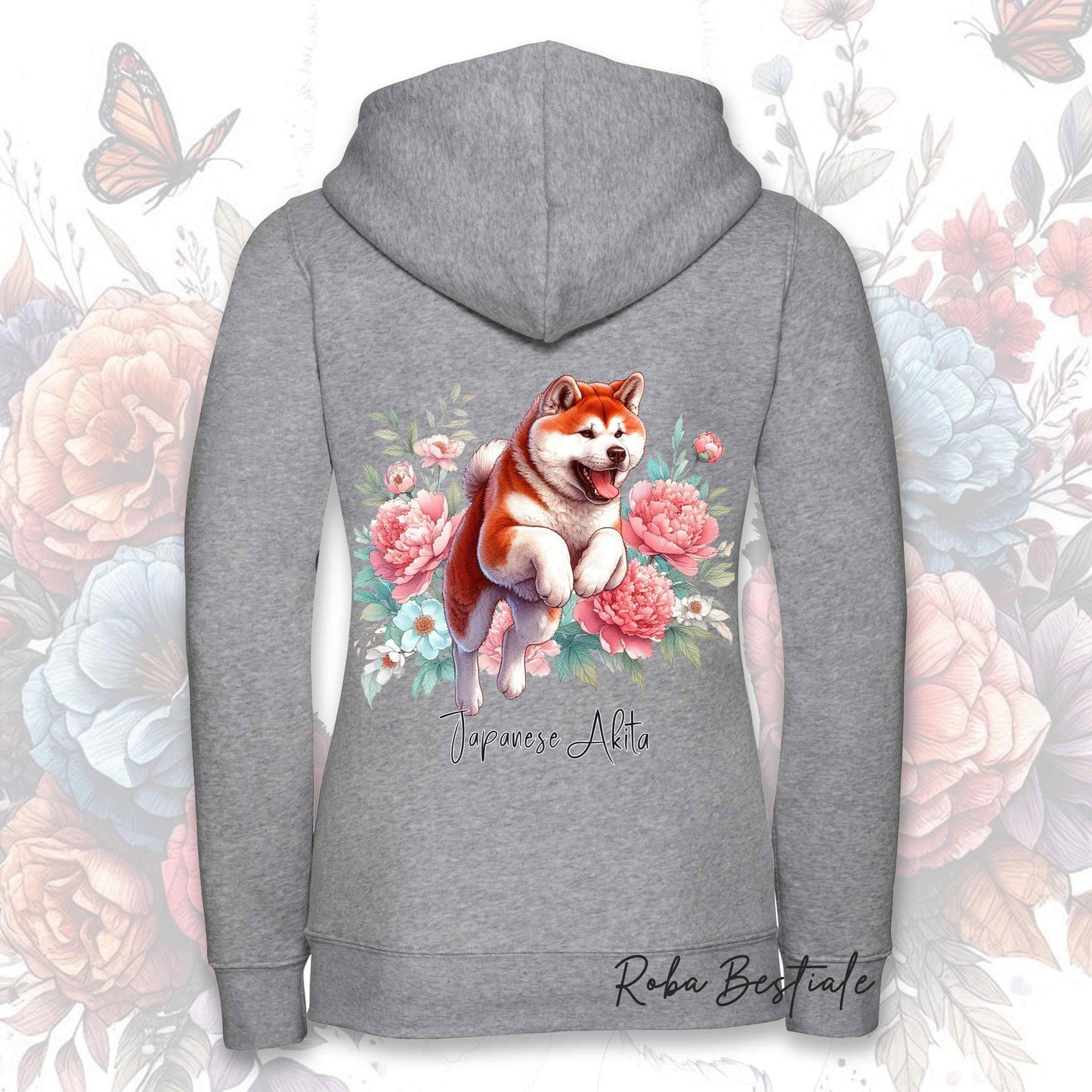 Felpa PEONY - AKITA INU Rosso - Con Cappuccio e Full Zip, Uomo o Donna, in tanti colori - dalla XS alla 5XL