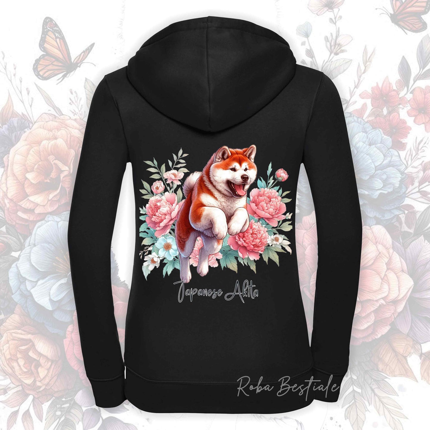 Felpa PEONY - AKITA INU Rosso - Con Cappuccio e Full Zip, Uomo o Donna, in tanti colori - dalla XS alla 5XL