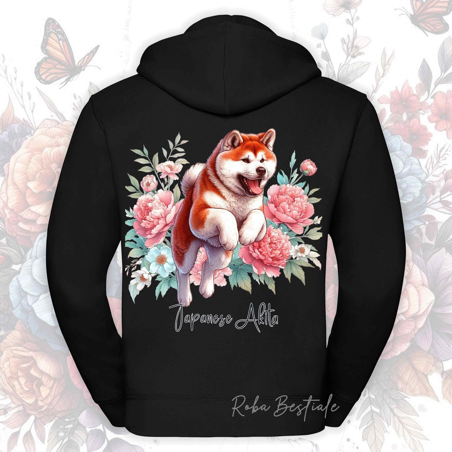 Felpa PEONY - AKITA INU Rosso - Con Cappuccio e Full Zip, Uomo o Donna, in tanti colori - dalla XS alla 5XL