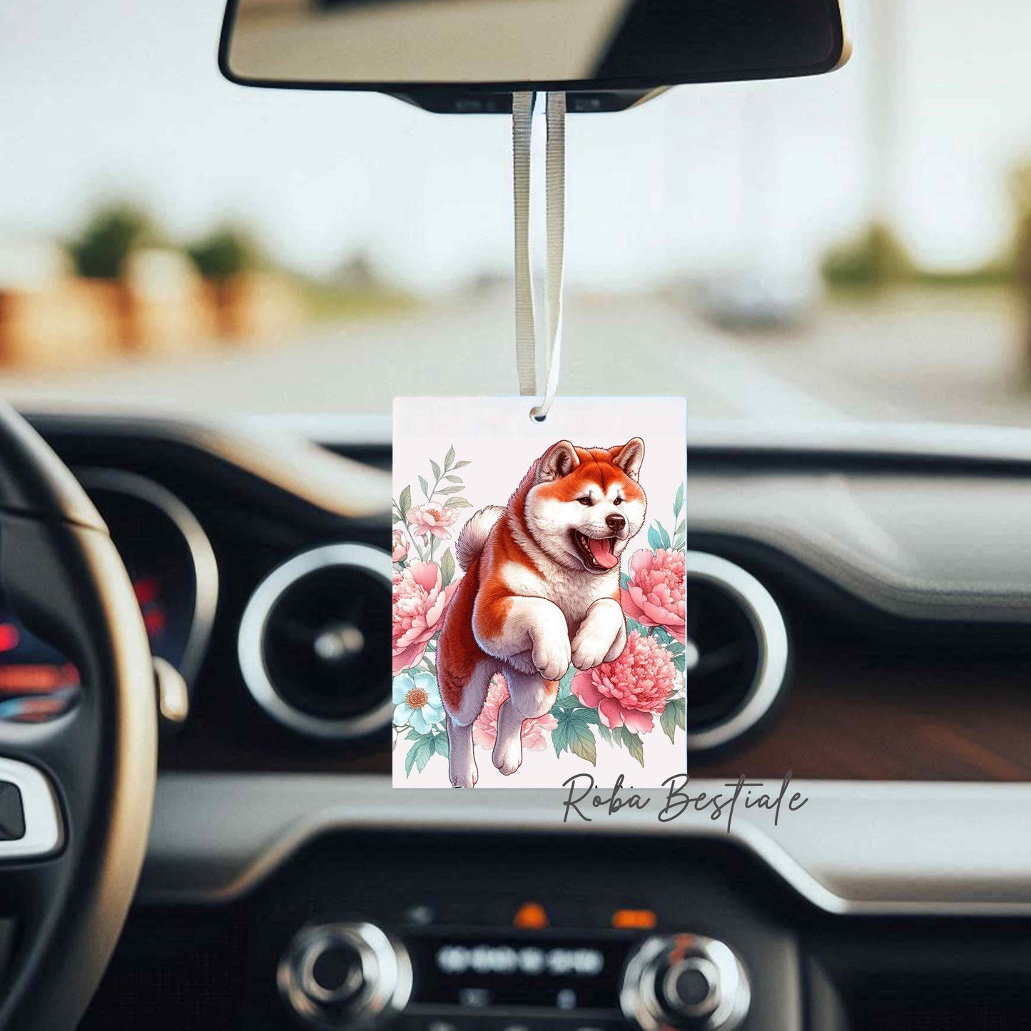 Deodorante Auto PEONY - AKITA INU Rosso - In Feltro, con cordino - 7,5 x 10 cm
