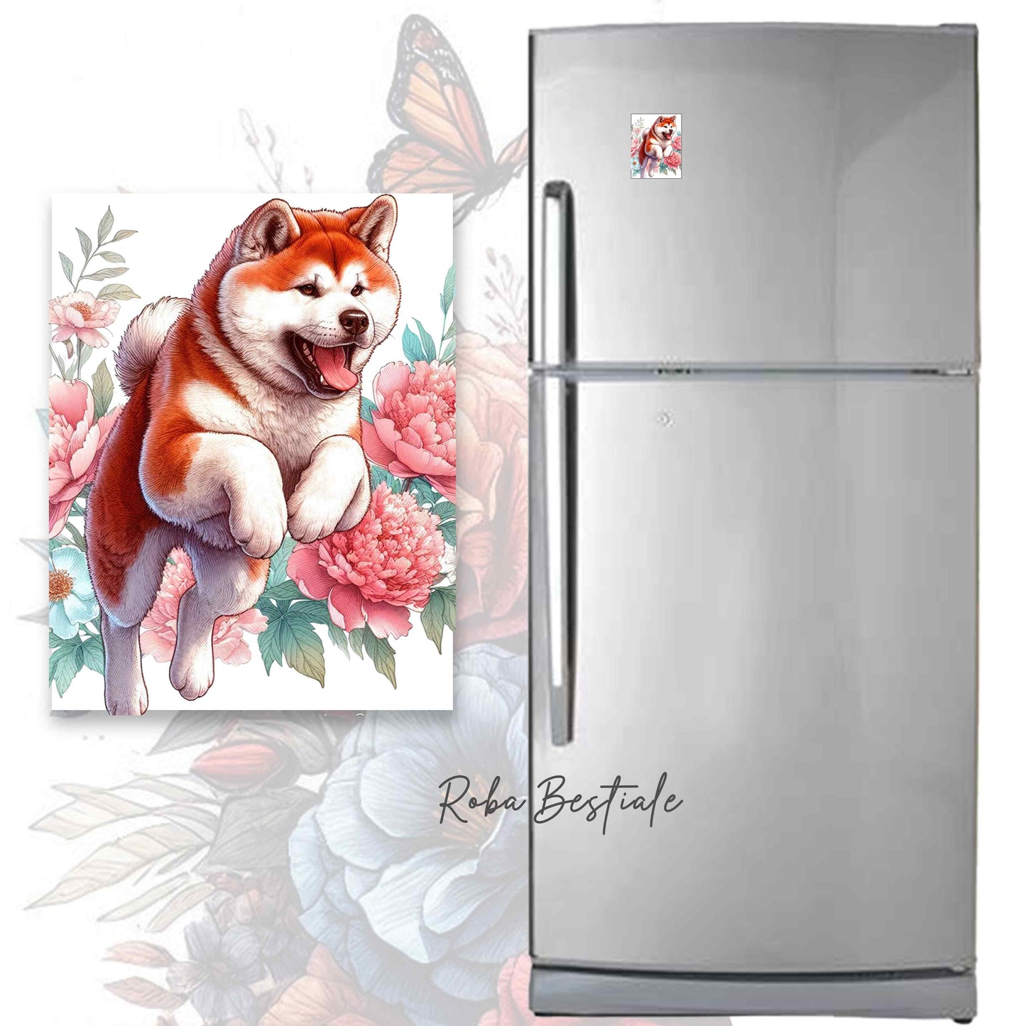 Calamita PEONY - AKITA INU Rosso - in MDF - 7x5 cm