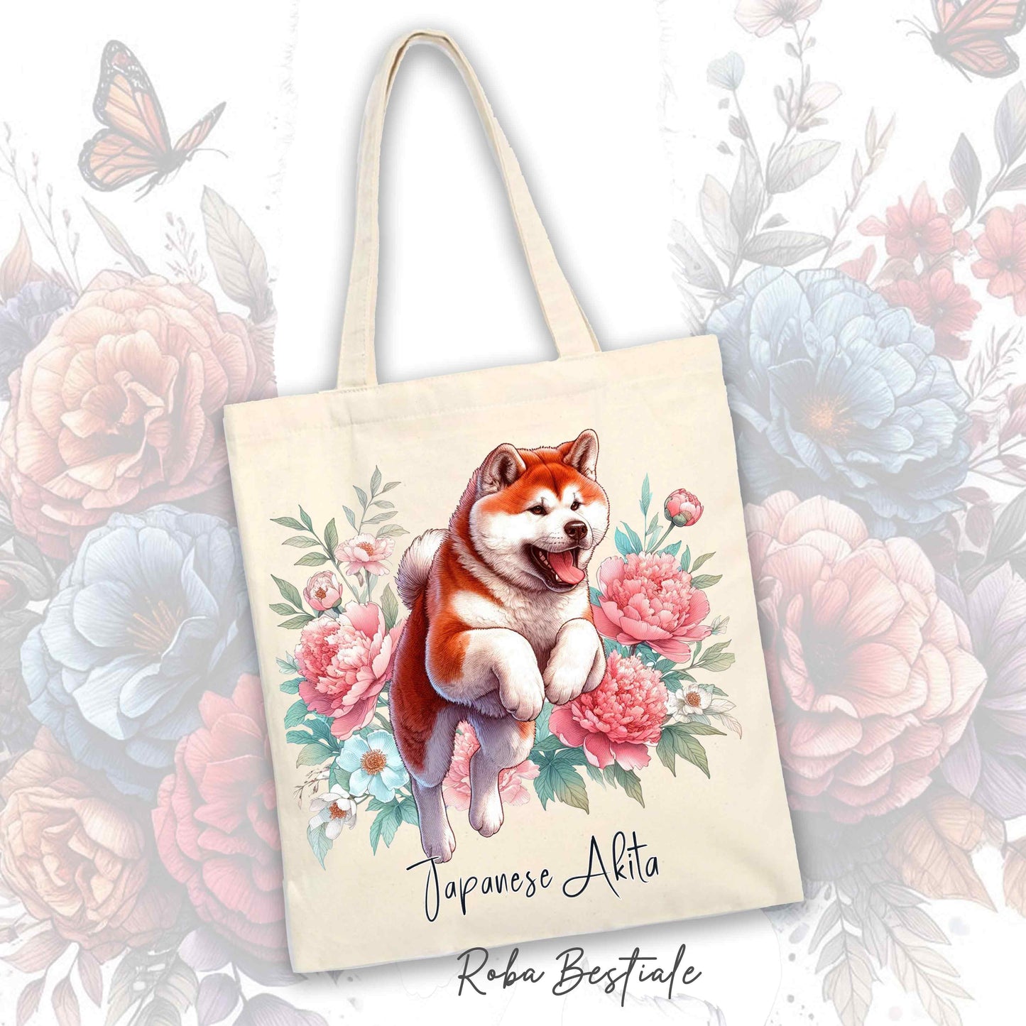 Shopper PEONY - AKITA INU Rosso - Diversi colori disponibili - 100% Cotone