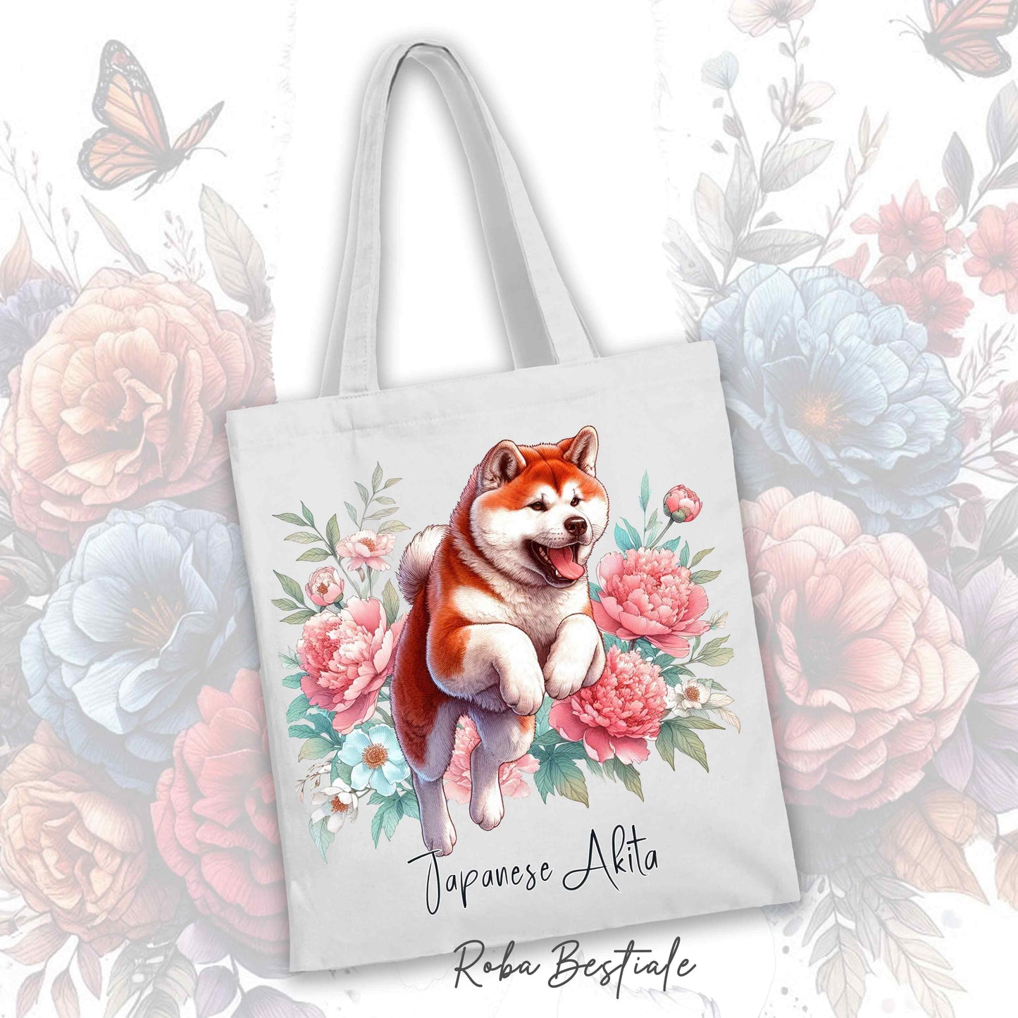 Shopper PEONY - AKITA INU Rosso - Diversi colori disponibili - 100% Cotone