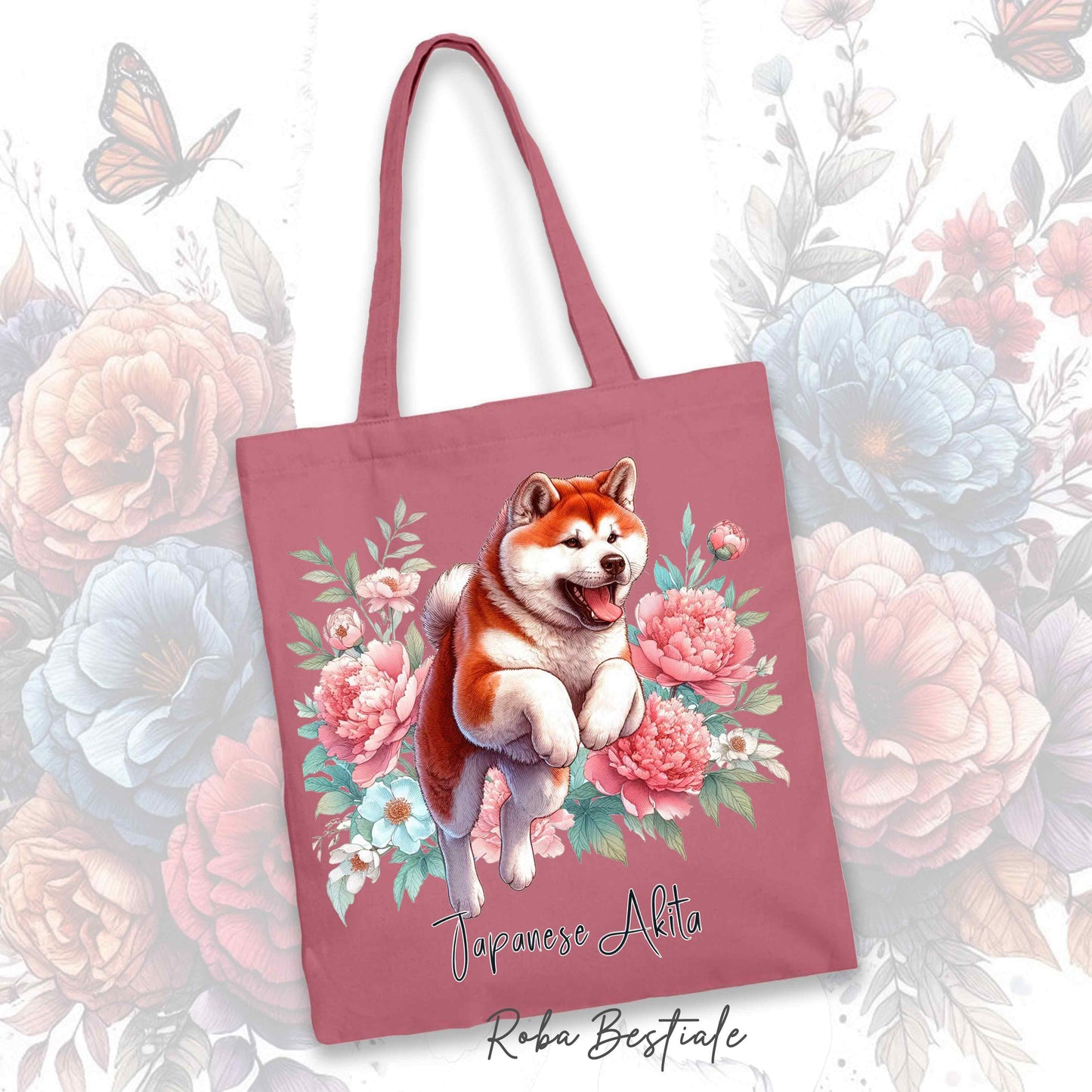 Shopper PEONY - AKITA INU Rosso - Diversi colori disponibili - 100% Cotone