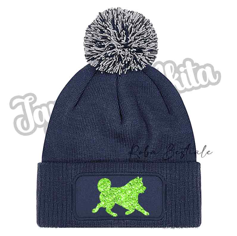 Beanie AKITA INU - Cappellino Invernale con Pon Pon - NERO, BLUE NAVY o GRIGIO - Silhouette in colore a scelta