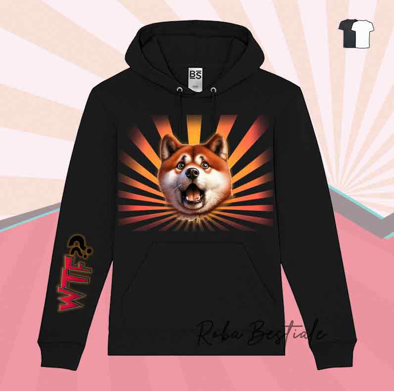 Felpa Invernale WTF?? - AKITA INU Rosso - Con Cappuccio, Nera o Grigia - dalla XS alla 3XL