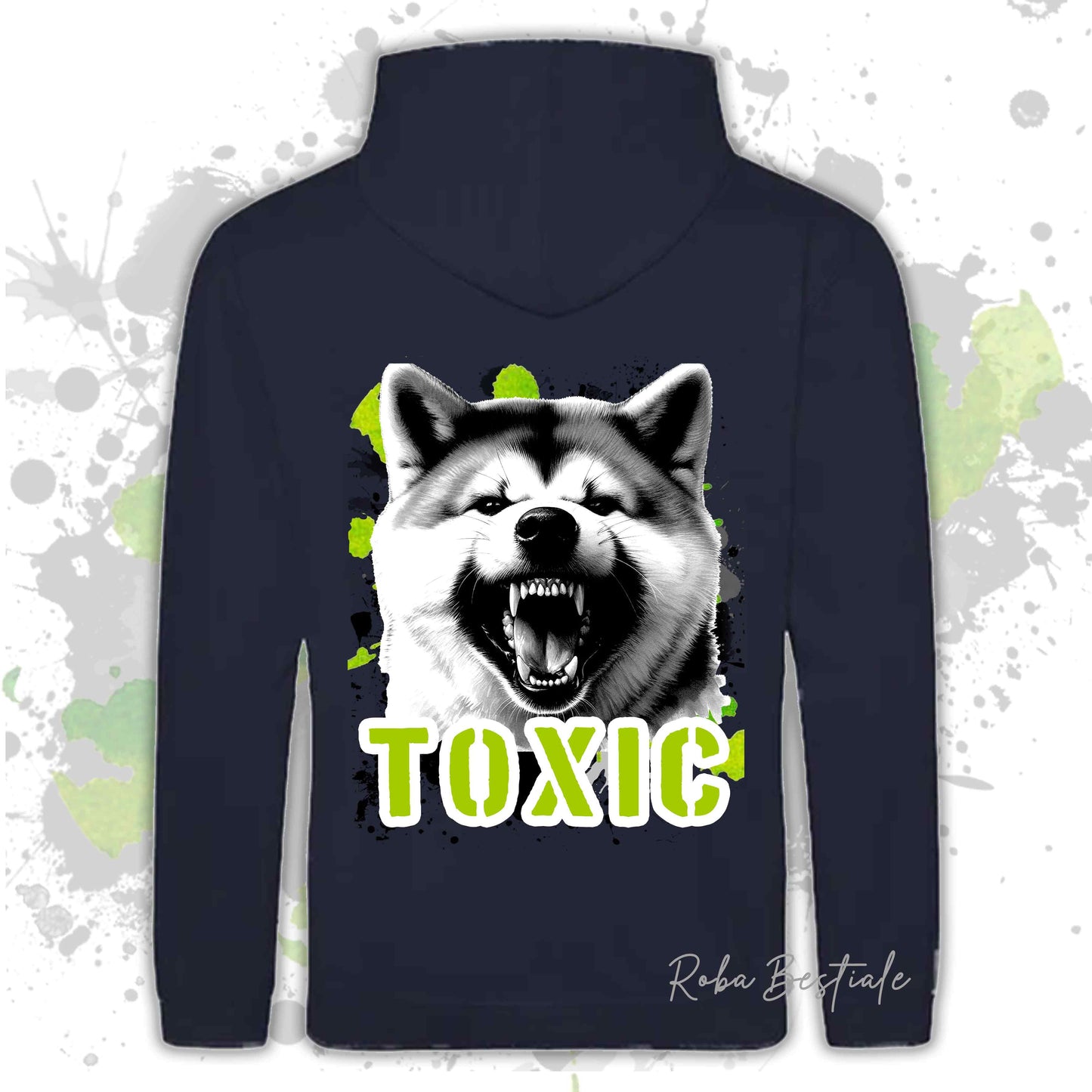 Felpa TOXIC - AKITA INU - Con Cappuccio e Tasconi, Unisex, in tanti colori - dalla XS alla 5XL