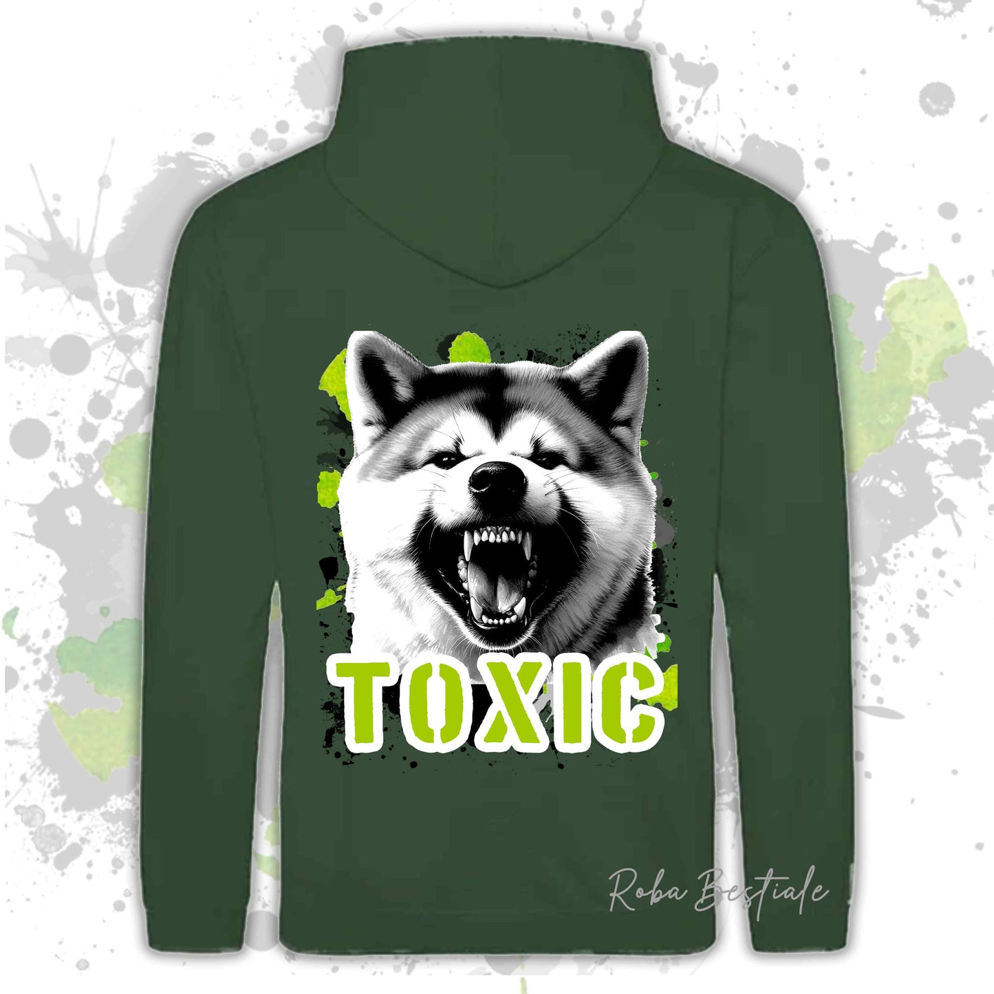 Felpa TOXIC - AKITA INU - Con Cappuccio e Tasconi, Unisex, in tanti colori - dalla XS alla 5XL