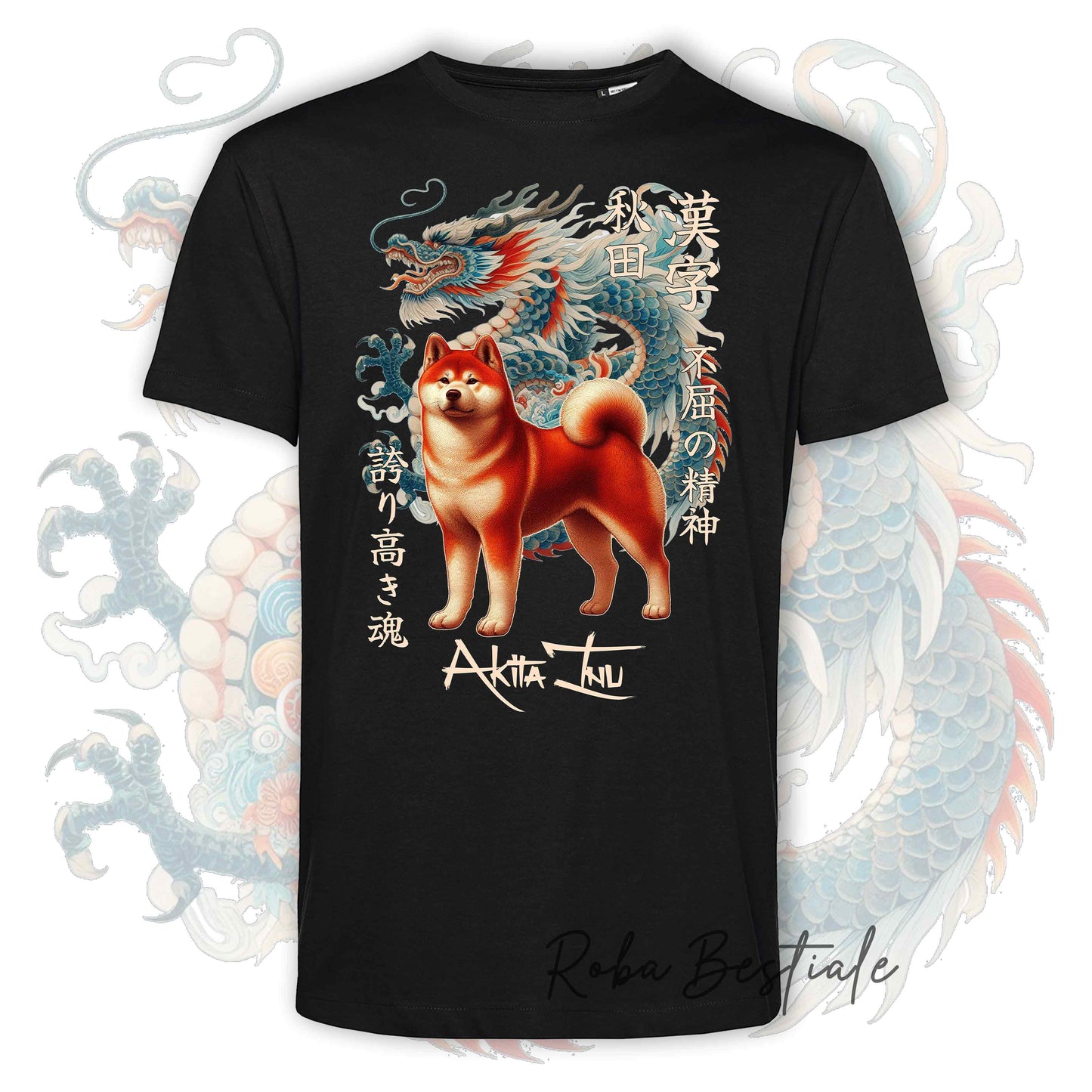 T-Shirt JAPAN STYLE "DRAGON" - AKITA INU Rosso - da UOMO, in tanti colori! Dalla XS alla 5XL