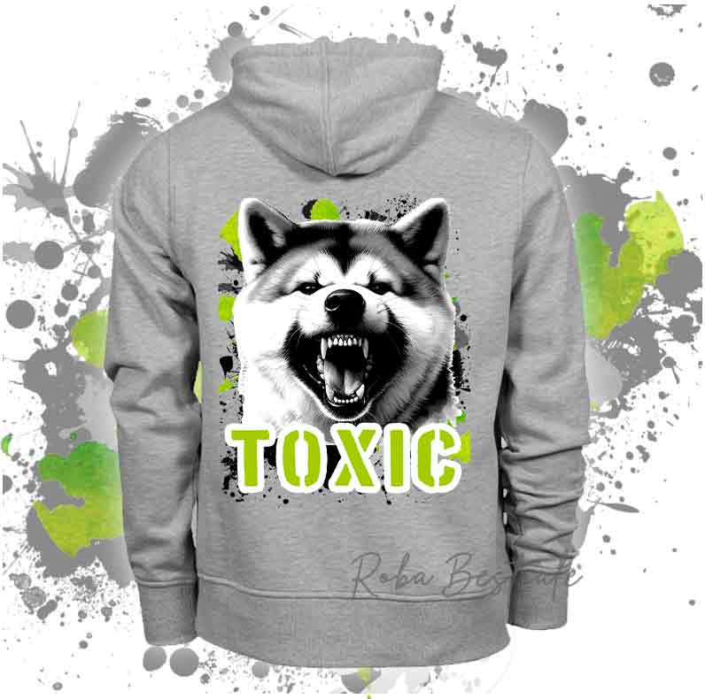 Felpa Invernale TOXIC - AKITA INU - Con Cappuccio, Unisex - Grigia - dalla XS alla 3XL