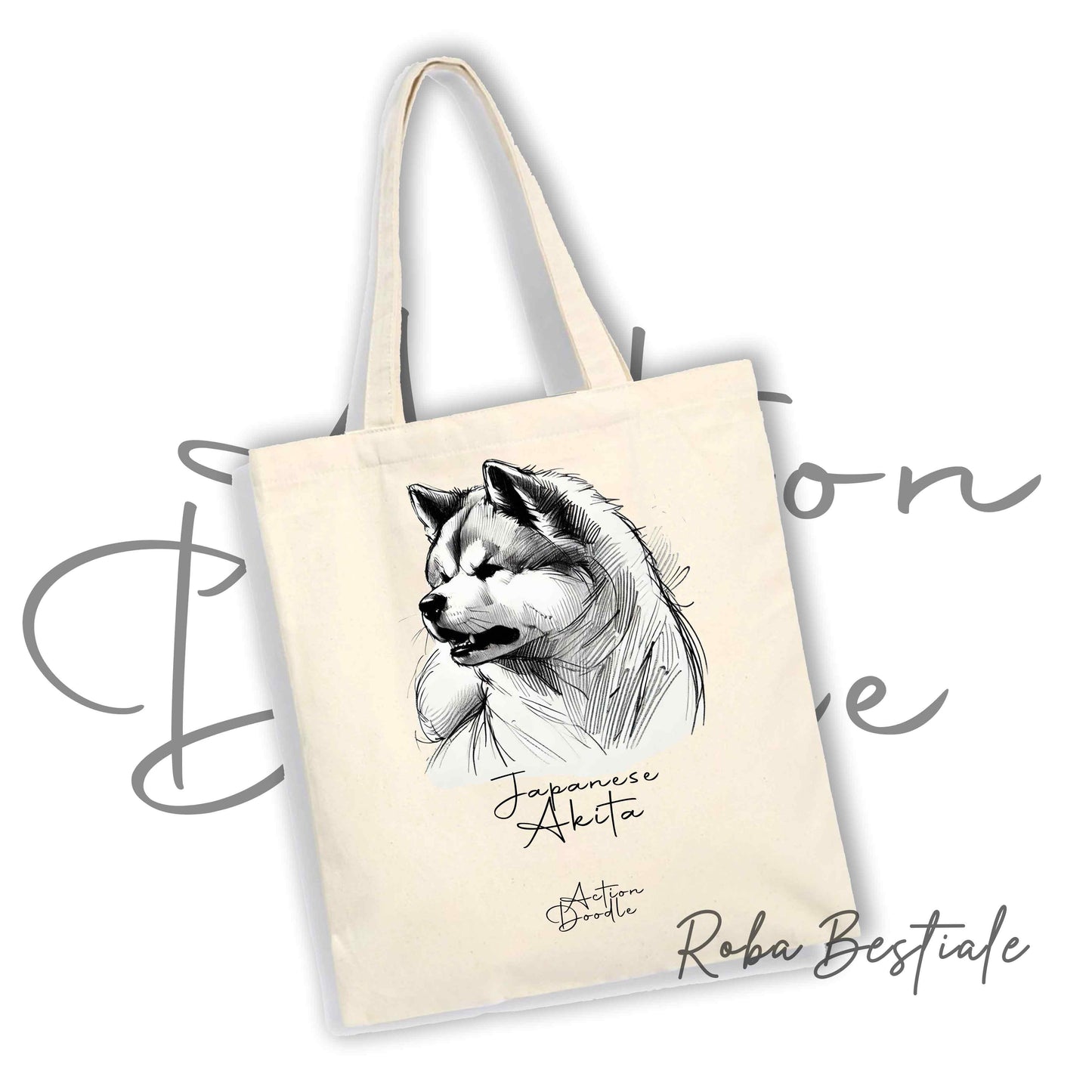Shopper ACTION DOODLE - AKITA INU 1 - Diversi colori disponibili, 100% Cotone