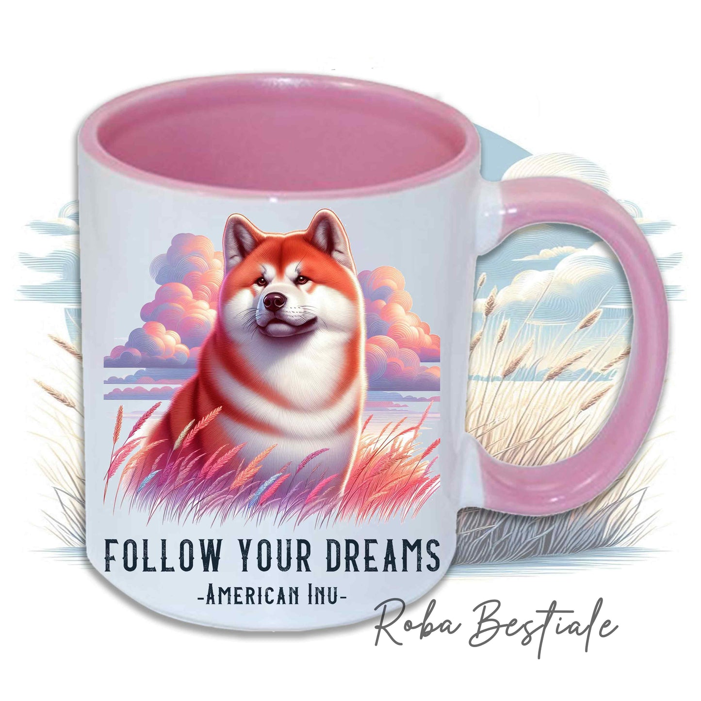 Tazza QUOTES "DREAM" - AKITA INU Rosso - In Ceramica, con manico e interno in diversi colori - 330 ml