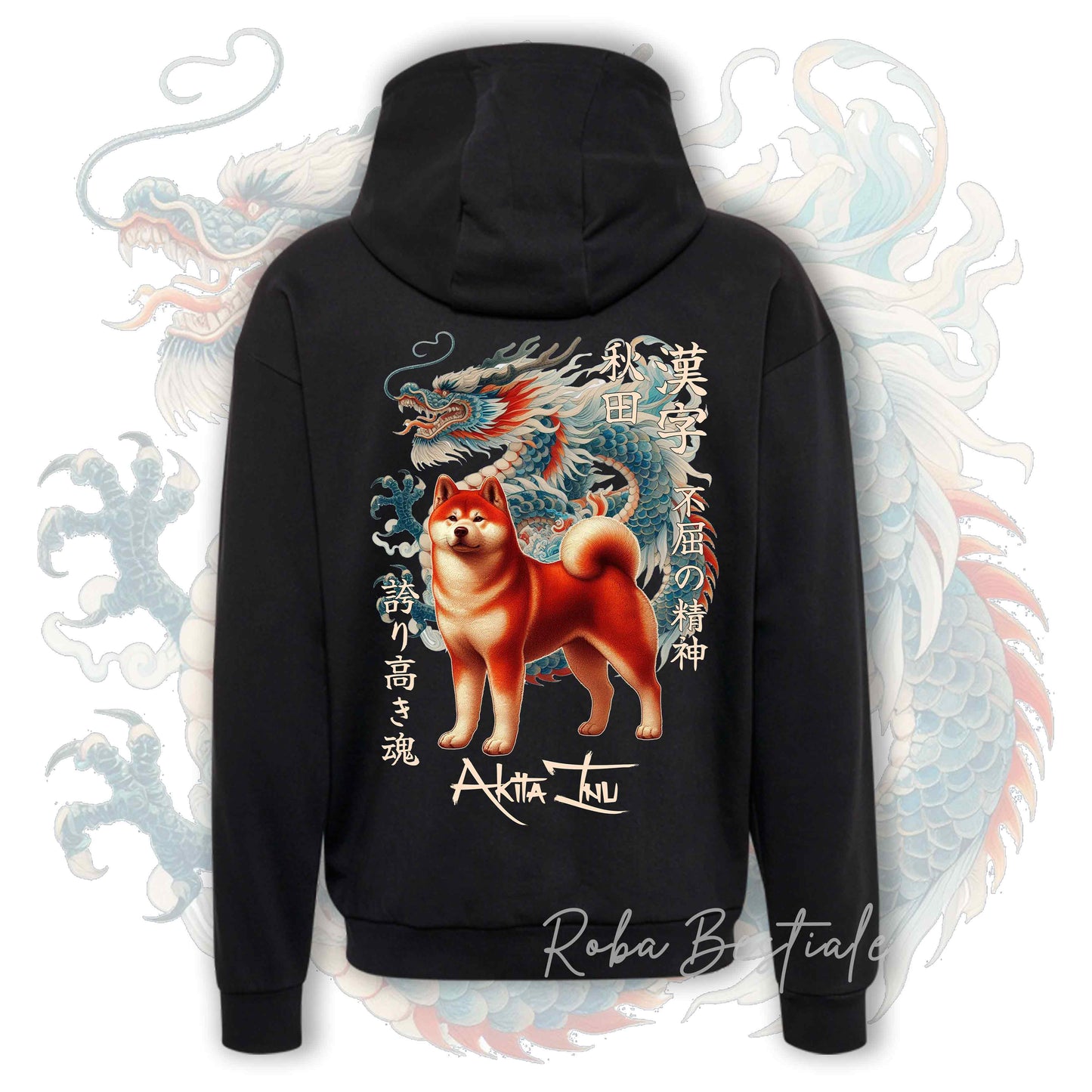 Felpa Invernale JAPAN STYLE "DRAGON" - AKITA INU Rosso - Con Cappuccio, Unisex - dalla XS alla 3XL