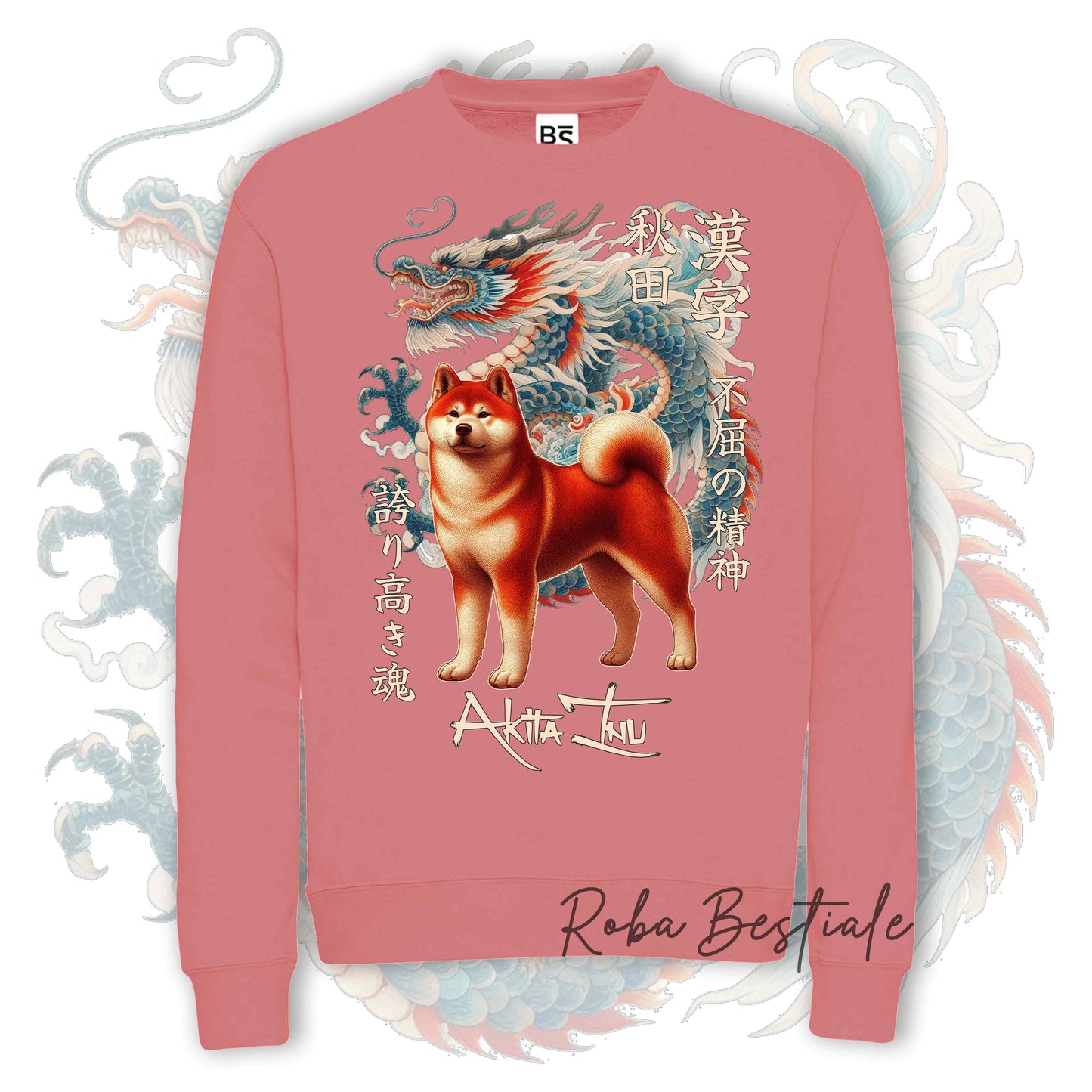Felpa Invernale JAPAN STYLE "DRAGON" - AKITA INU Rosso - Girocollo, Unisex, in tanti colori! - dalla XS alla 3XL