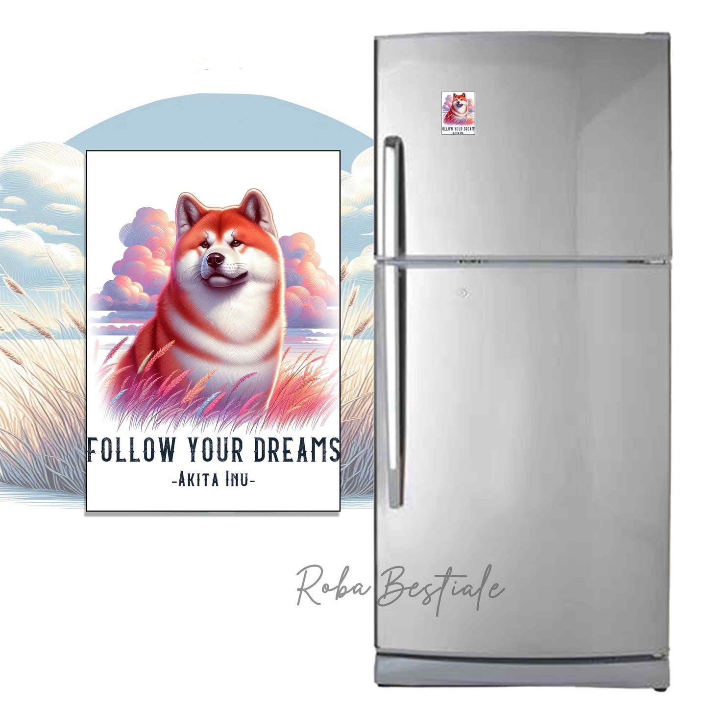 Calamita QUOTES "DREAM" - AKITA INU Rosso - in MDF, 7x5 cm