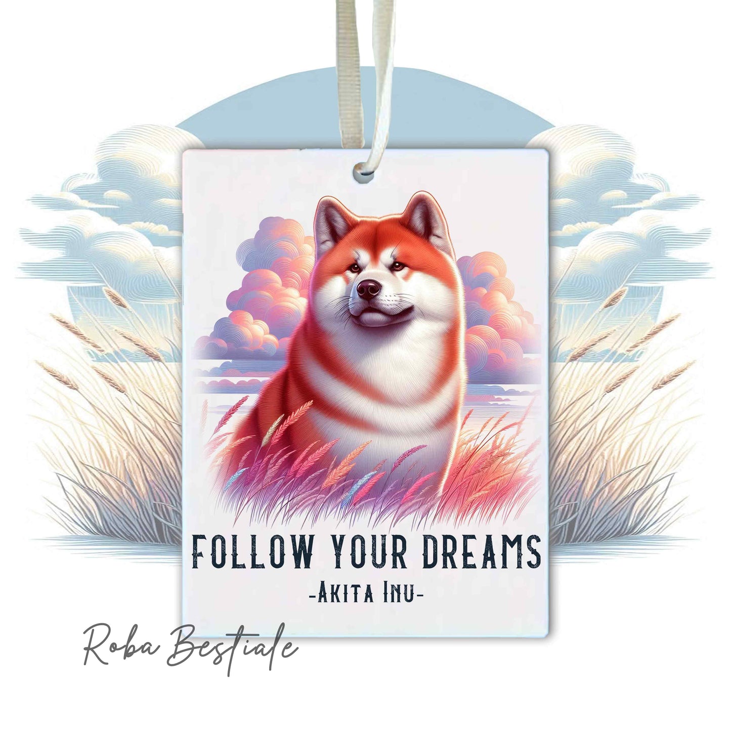 Deodorante Auto QUOTES "DREAM" - AKITA INU Rosso - In Feltro, con cordino - 7,5 x 10 cm
