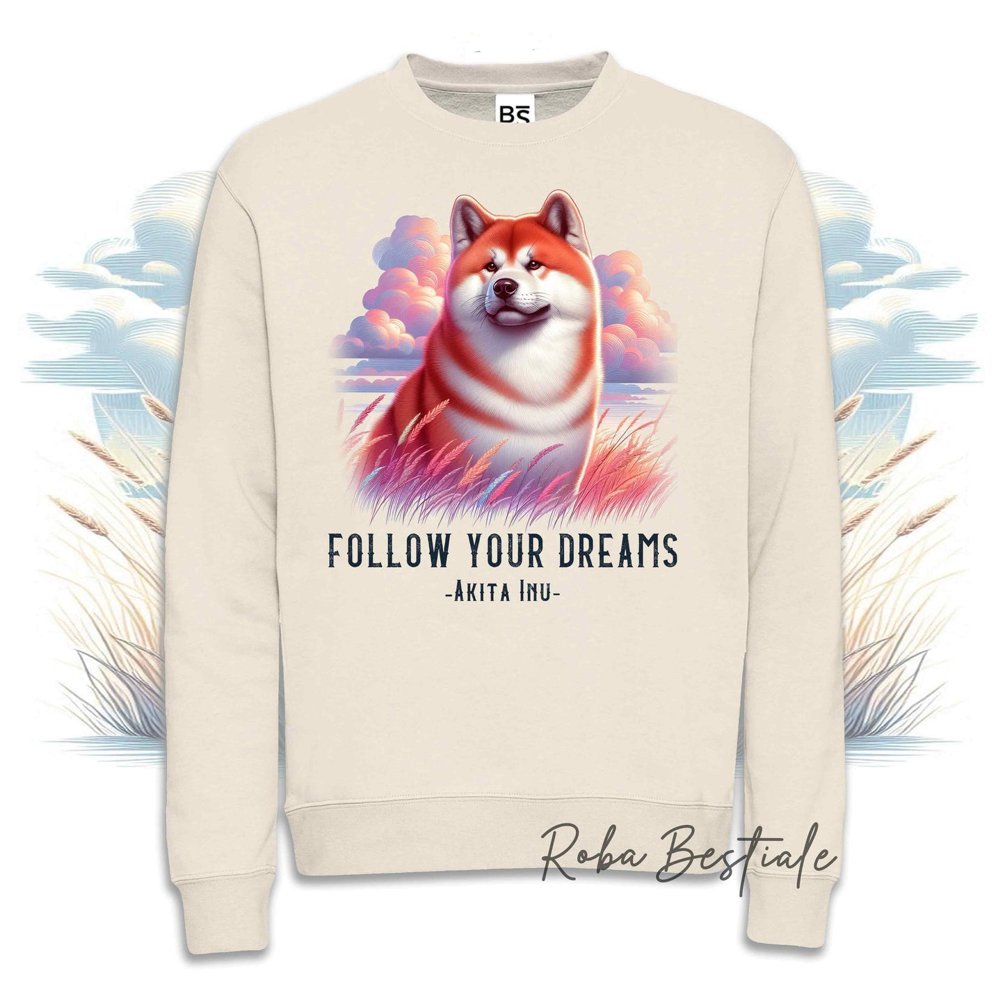 Felpa Invernale QUOTES "DREAM" - AKITA INU Rosso - Girocollo, Unisex - Off White, Bianca o Grigia - dalla XS alla 3XL