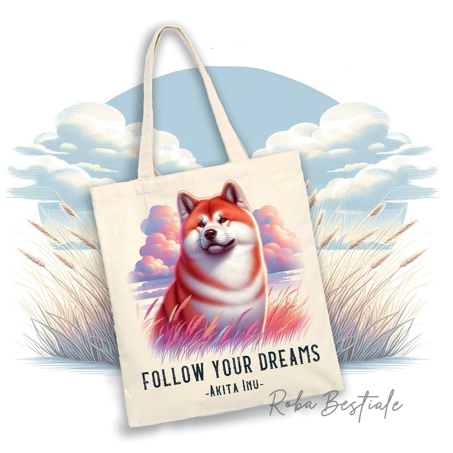 Shopper QUOTES "DREAM" - AKITA INU Rosso - Diversi colori disponibili, 100% Cotone