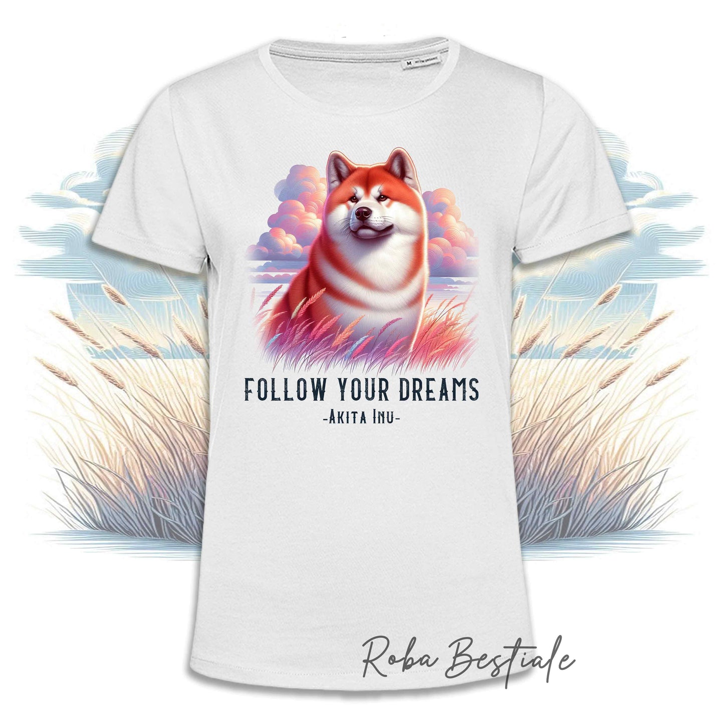 T-Shirt QUOTES "DREAM" - AKITA INU Rosso - Bianca, Uomo o Donna - dalla XS alla 5XL