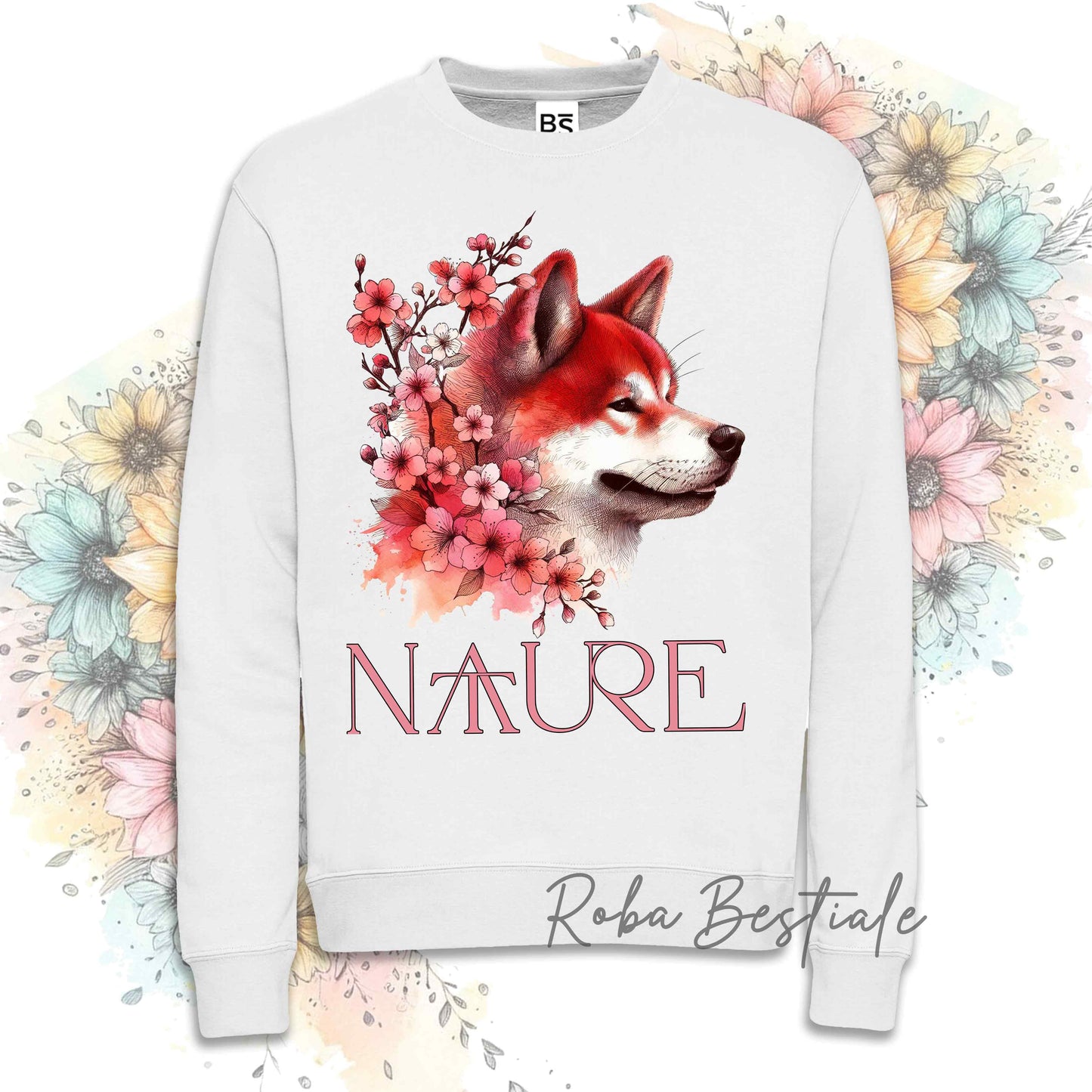 Felpa NATURE - AKITA INU Rosso - Girocollo, Unisex - Off White, Bianca o Grigia - dalla XS alla 3XL