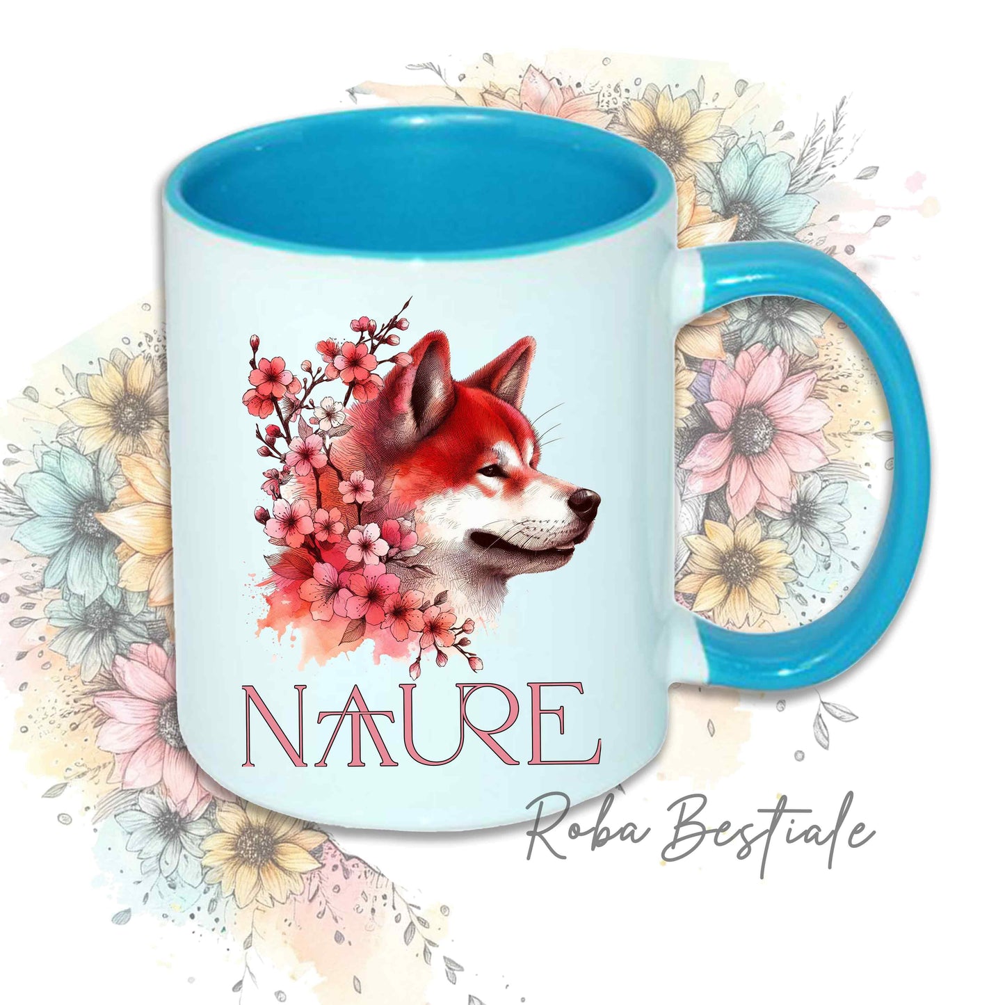 Tazza NATURE - AKITA INU Rosso - In Ceramica, con manico e interno in diversi colori - 330 ml
