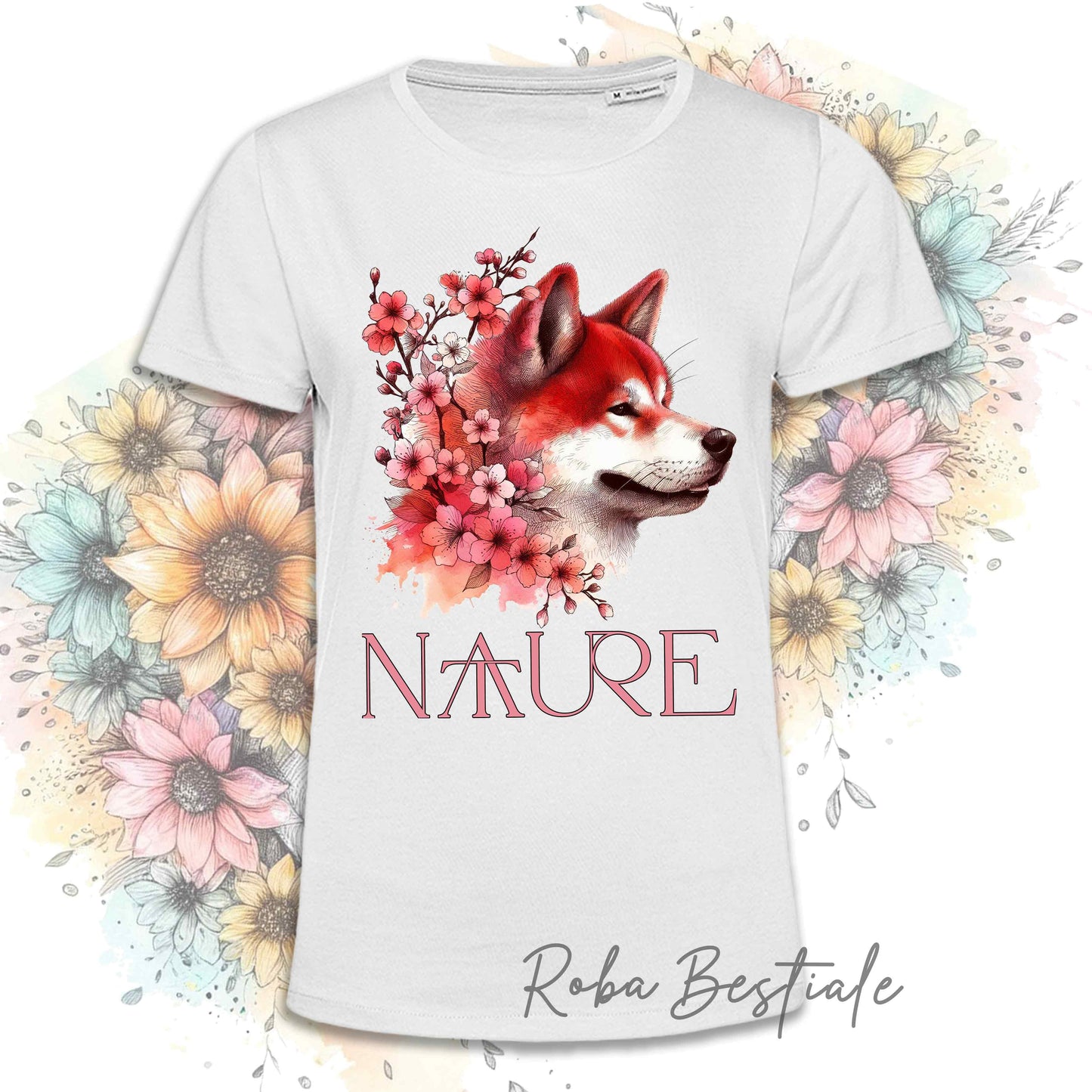 T-Shirt NATURE - AKITA INU Rosso - Bianca, Uomo o Donna - dalla XS alla 5XL