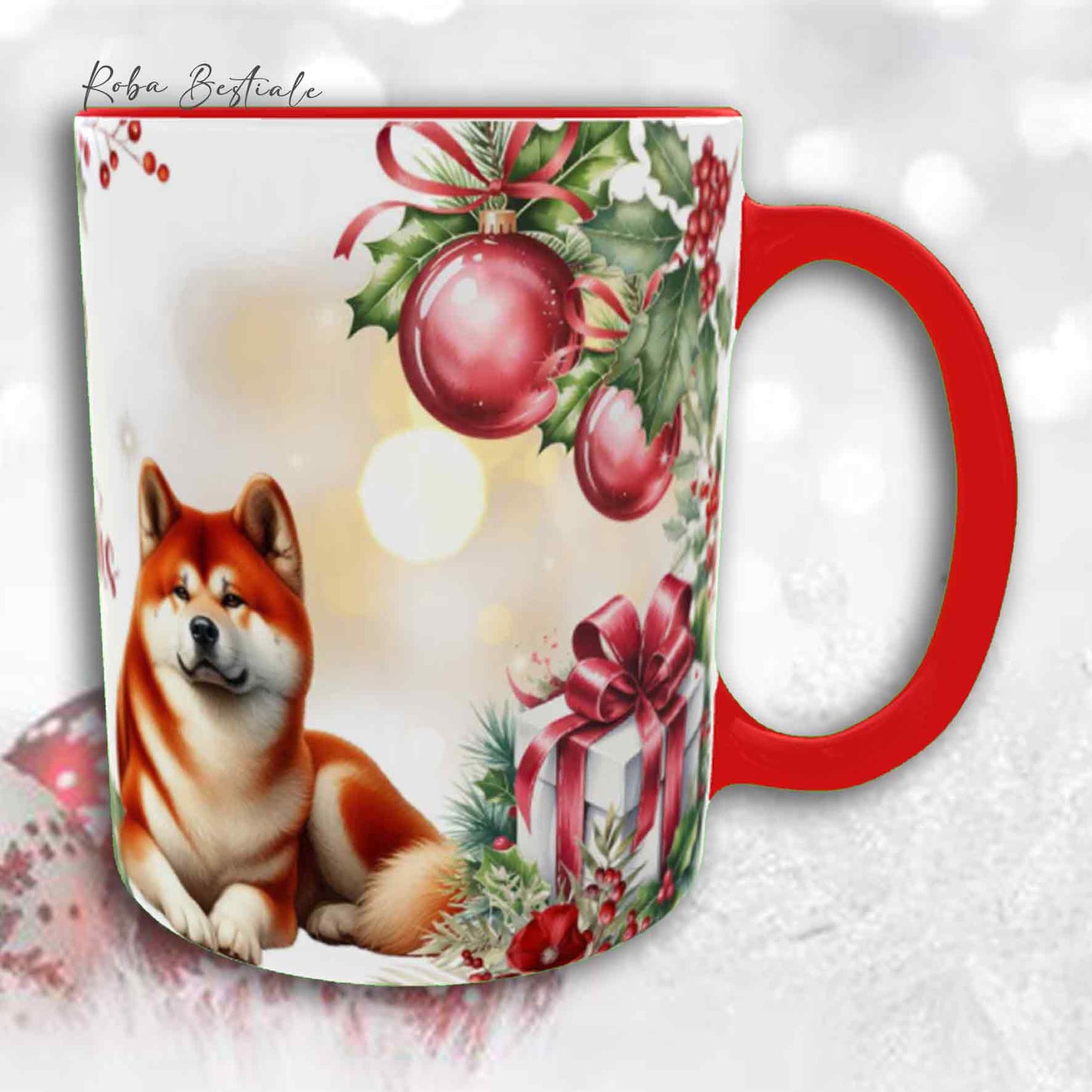Tazza VINTAGE WINTER - AKITA INU Rosso - In Ceramica, con dettagli Rossi - 330 ml