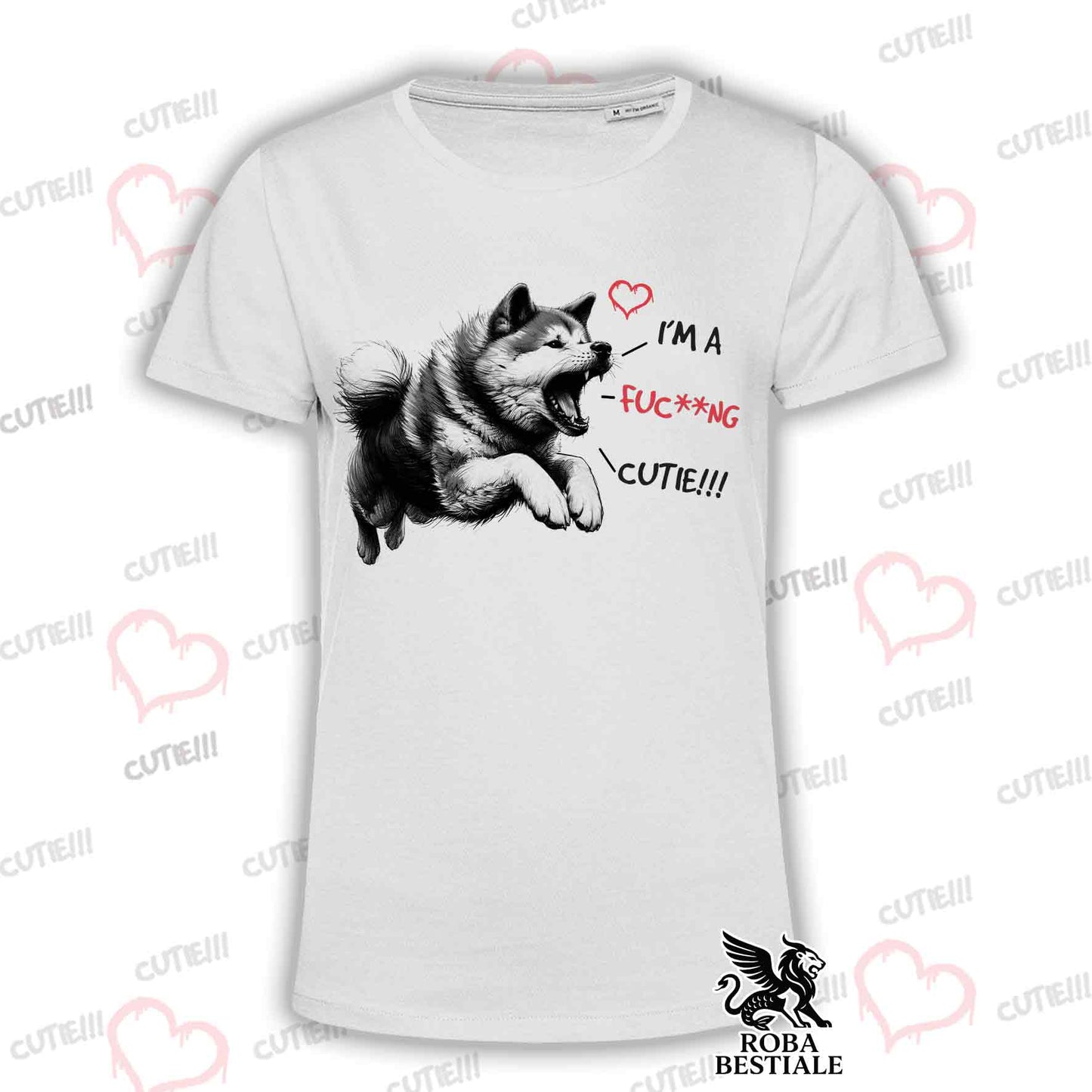 T-Shirt CUTIE - AKITA INU - Bianca o Beige, da Uomo o da Donna - dalla XS alla 5XL