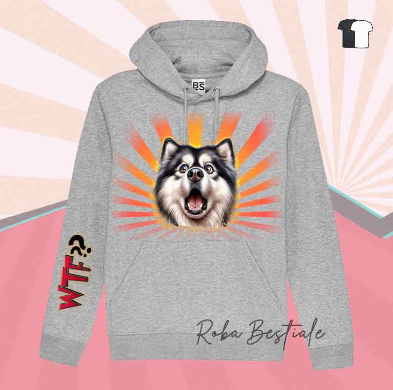 Felpa Invernale WTF?? - ALASKAN MALAMUTE - Con Cappuccio, Nera o Grigia - dalla XS alla 3XL
