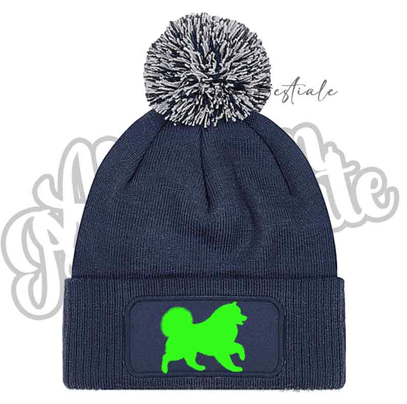 Beanie ALASKAN MALAMUTE - Cappellino Invernale con Pon Pon - NERO, BLUE NAVY o GRIGIO - Silhouette in colore a scelta