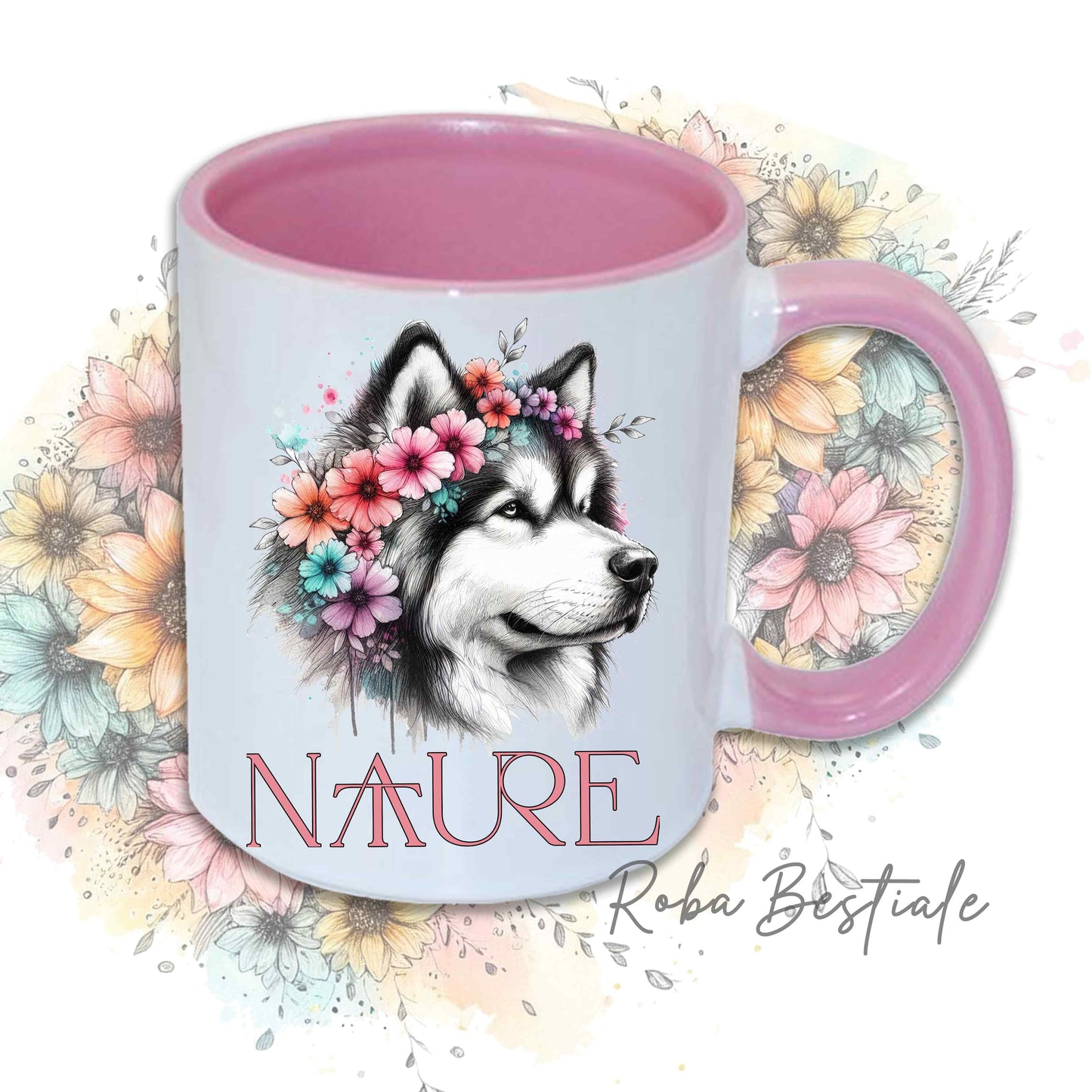 Tazza NATURE - ALASKAN MALAMUTE - In Ceramica, con manico e interno in diversi colori - 330 ml