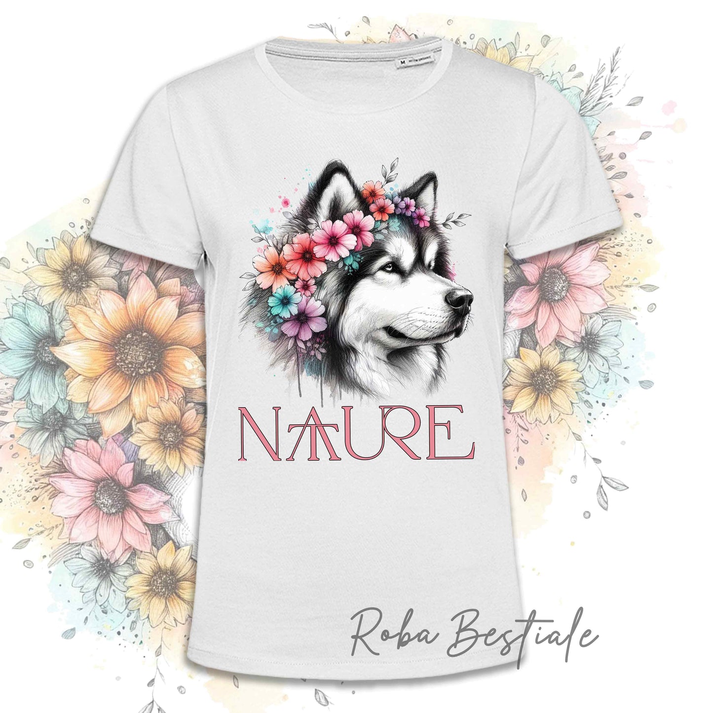 T-Shirt NATURE - ALASKAN MALAMUTE - Bianca, Uomo o Donna - dalla XS alla 5XL