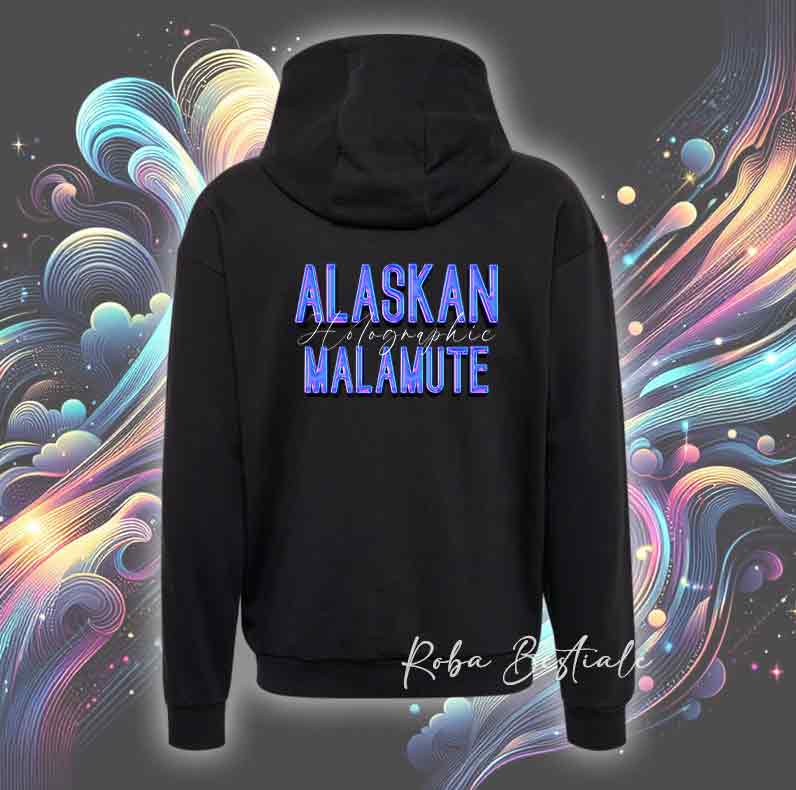 Felpa Invernale HOLO - ALASKAN MALAMUTE - Con Cappuccio, Unisex - Nera - dalla XS alla 3XL